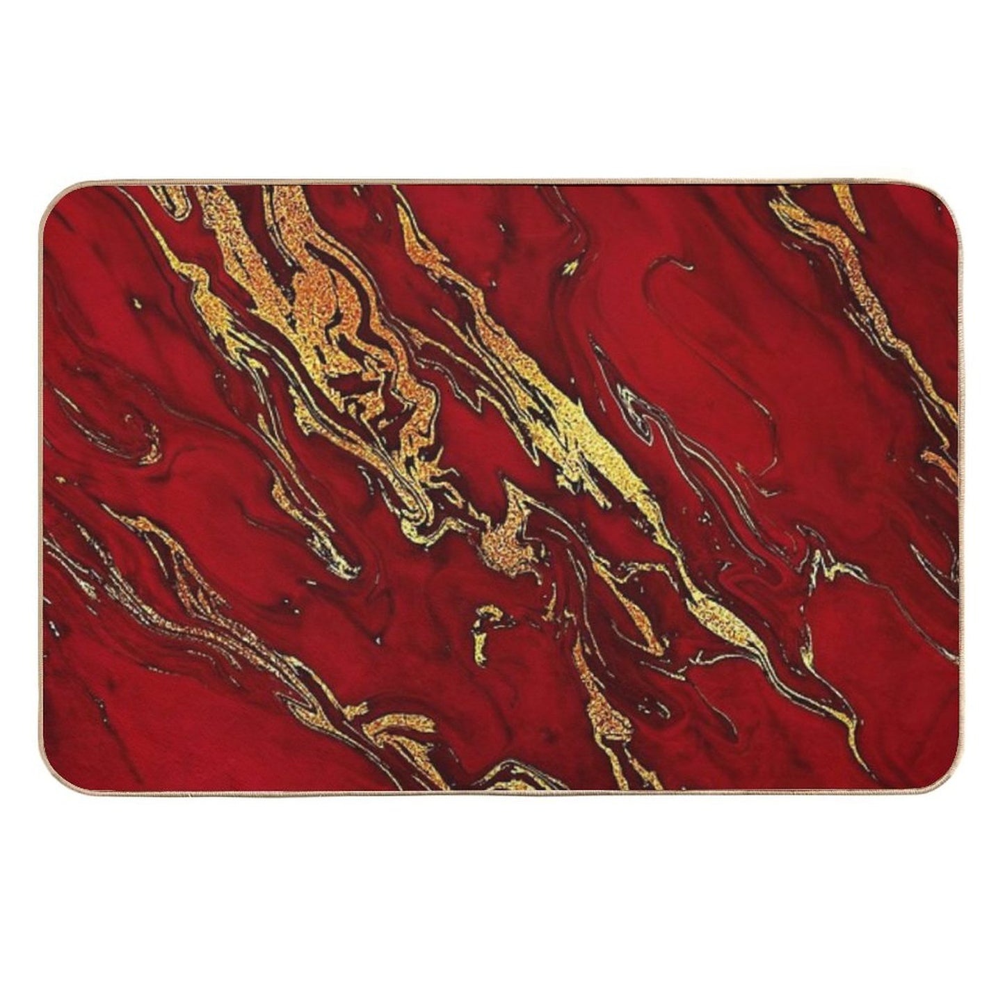Faux Fire Red And Gold Marble Long-Lasting Bath Mat