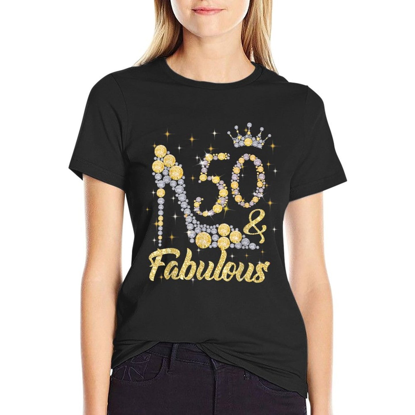 50 & Fabulous 50 Years Old 50th Birthday Diamond Crown Shoes Ribbed Collar T-Shirt