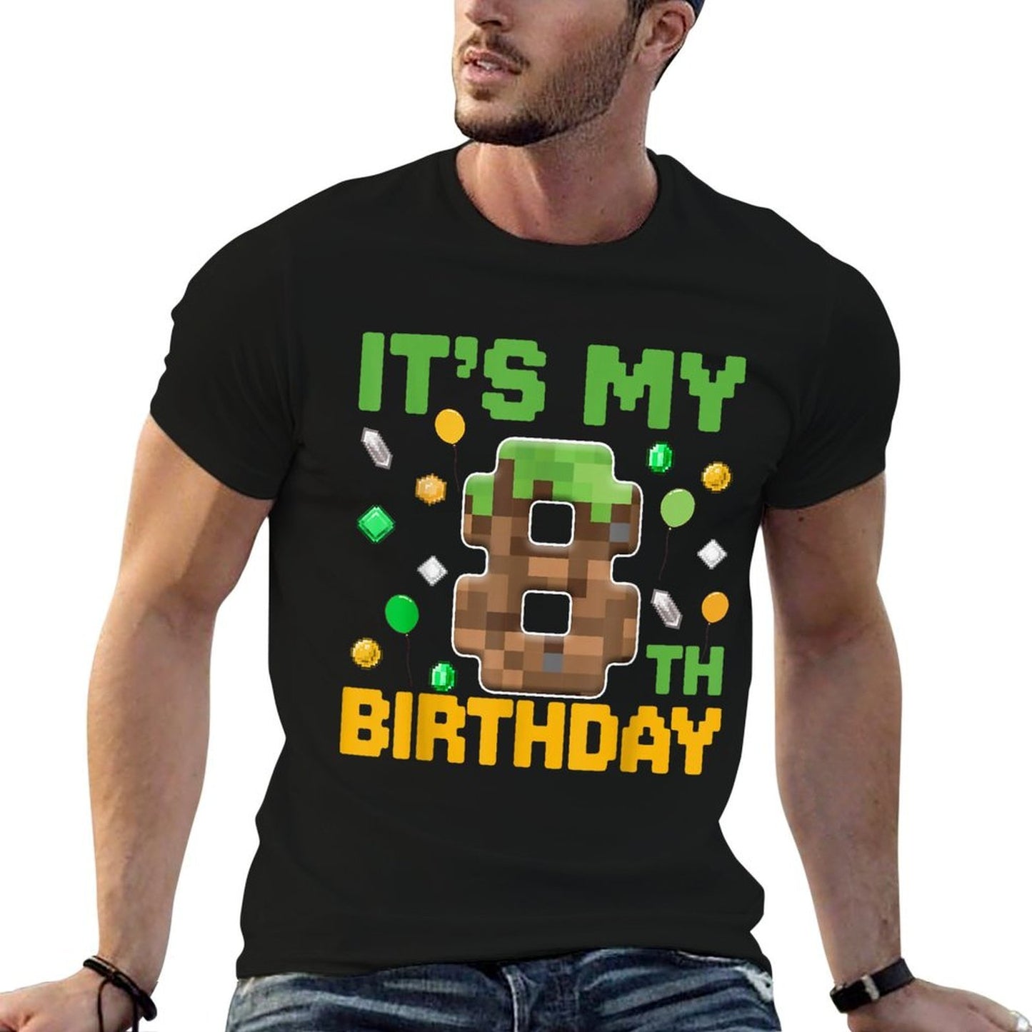 Birthday Boy It's My 8th Birthday Gamer Pixel Number Stretchy T-Shirt