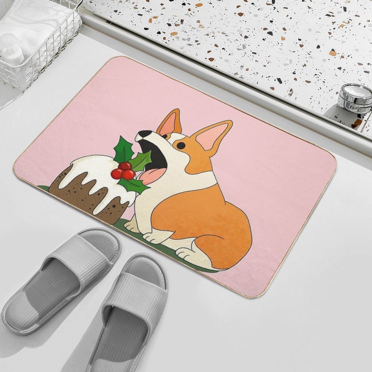 Christmas Corgi Rapid-Drying Bath Mat