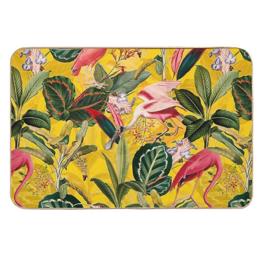 Vintage Yellow Tropical Bird Jungle Botanical Garden Nightgarden  Long-Lasting Bath Mat