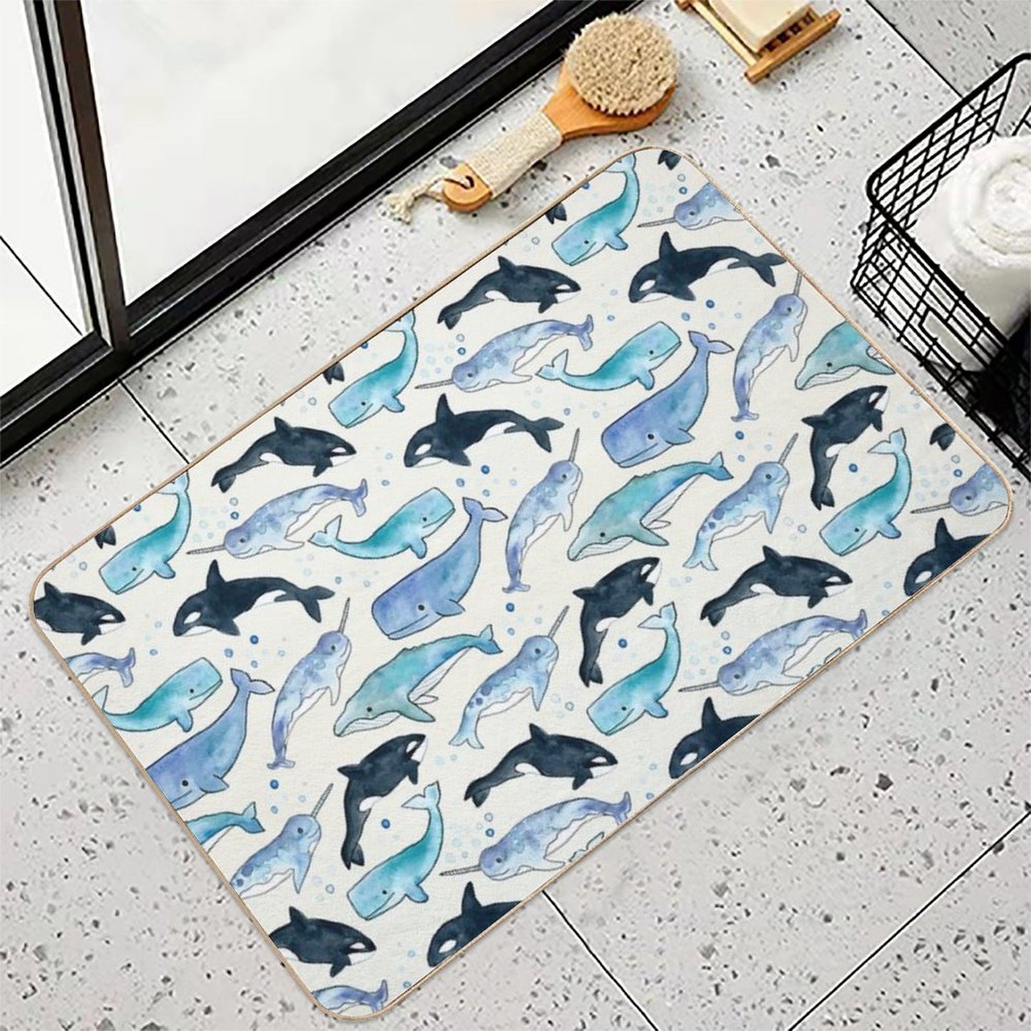 Whales, Orcas & Narwhals Repositionable Bath Mat