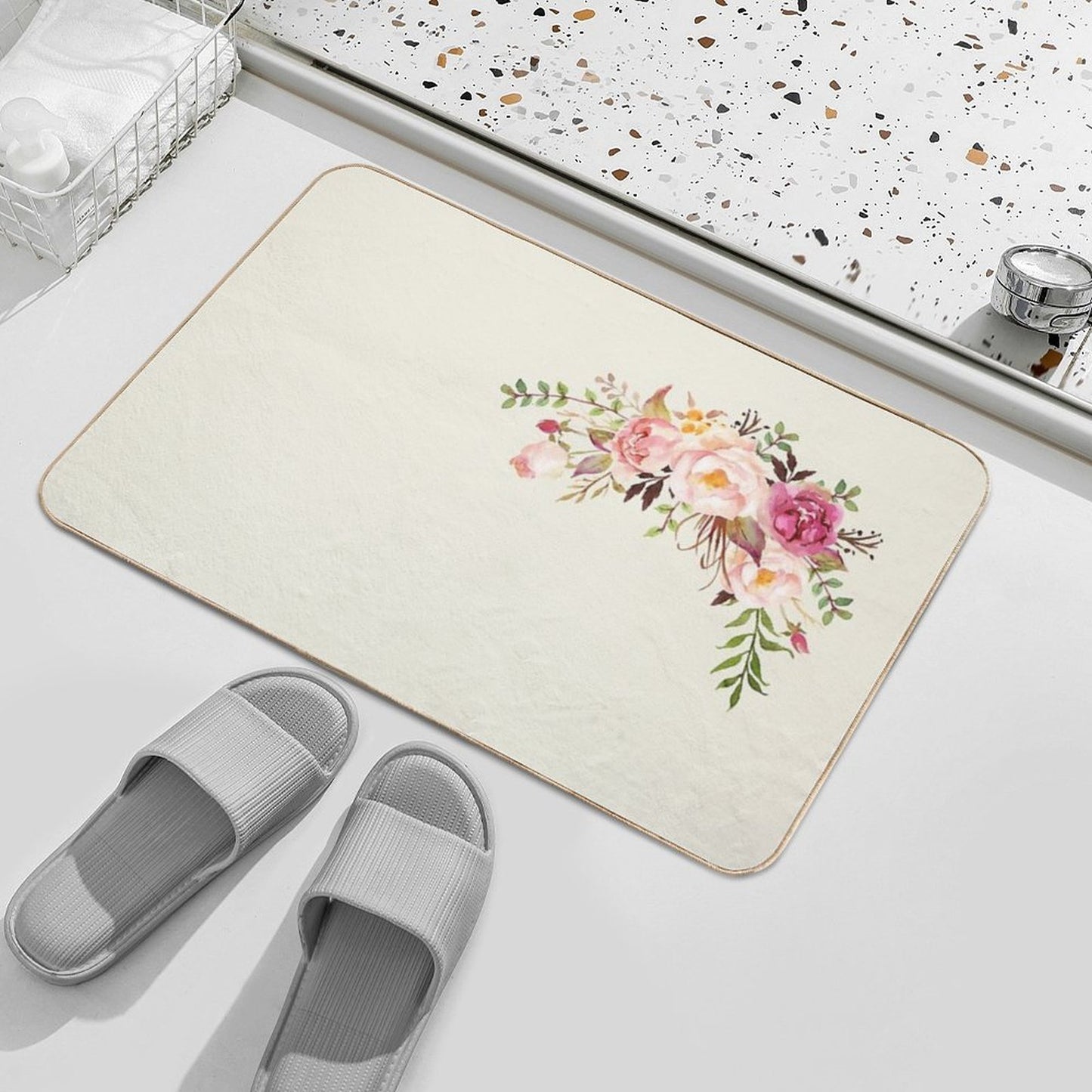 Romantic Watercolor Flower Bouquet Rapid-Drying Bath Mat