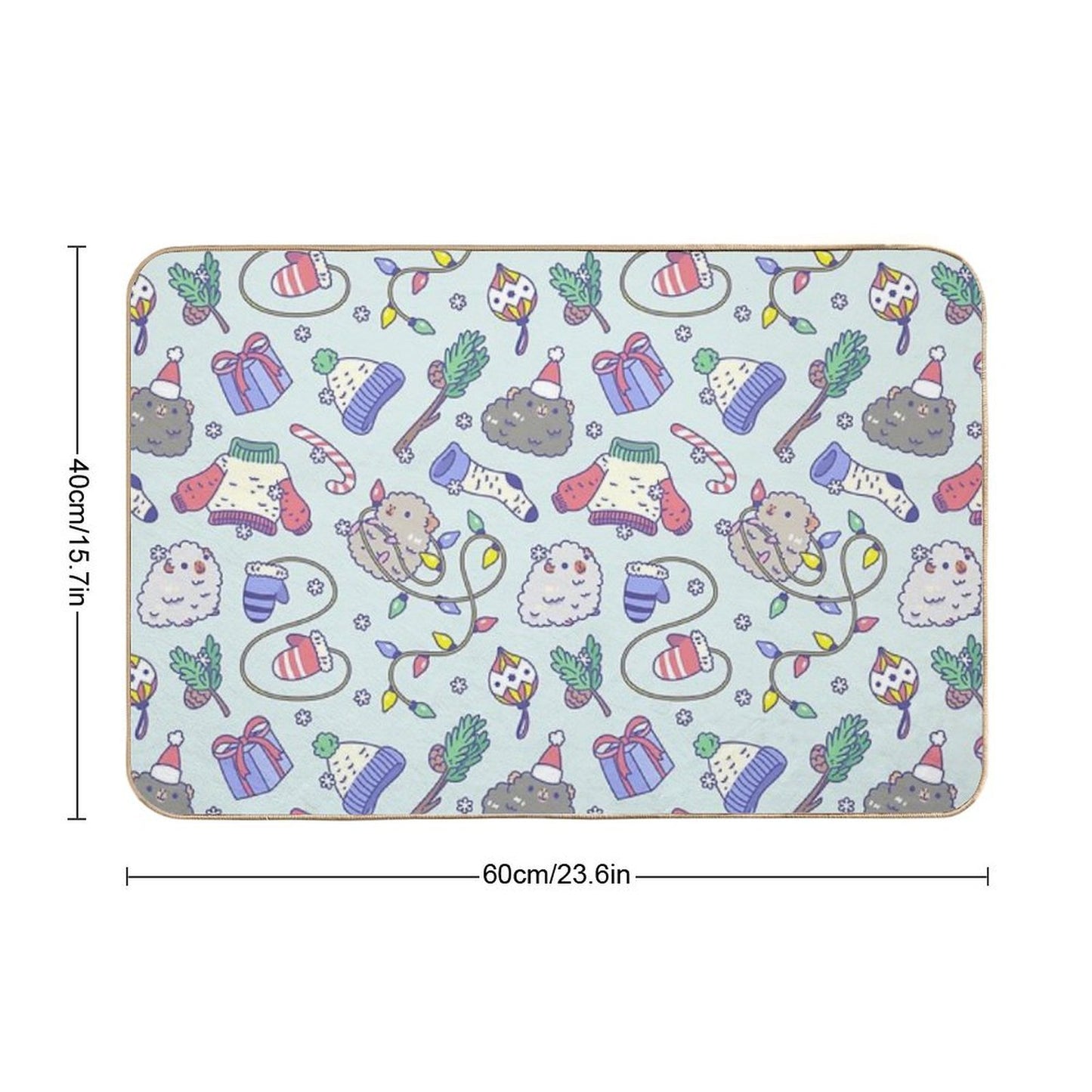 Teddy Guinea Pigs Christmas Patten in Mint Green Background Absorbent Bath Mat