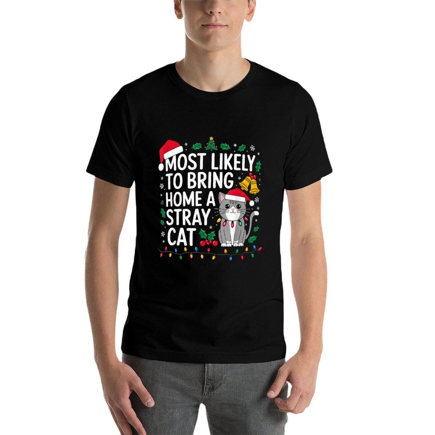 Most Likely to Bring Home A Stray Cat Christmas Costume Xmas Soft T-Shirt