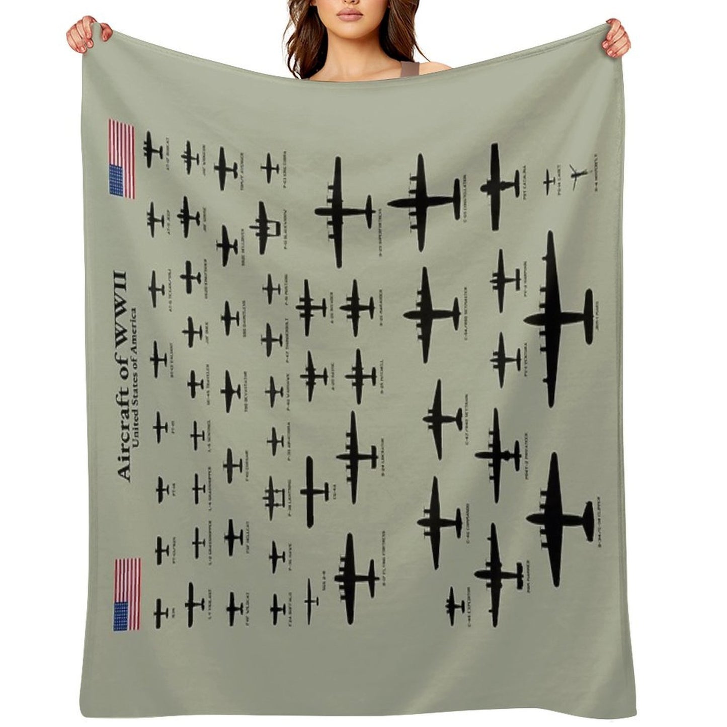American Aircraft of WWII Plush Throw Blanket