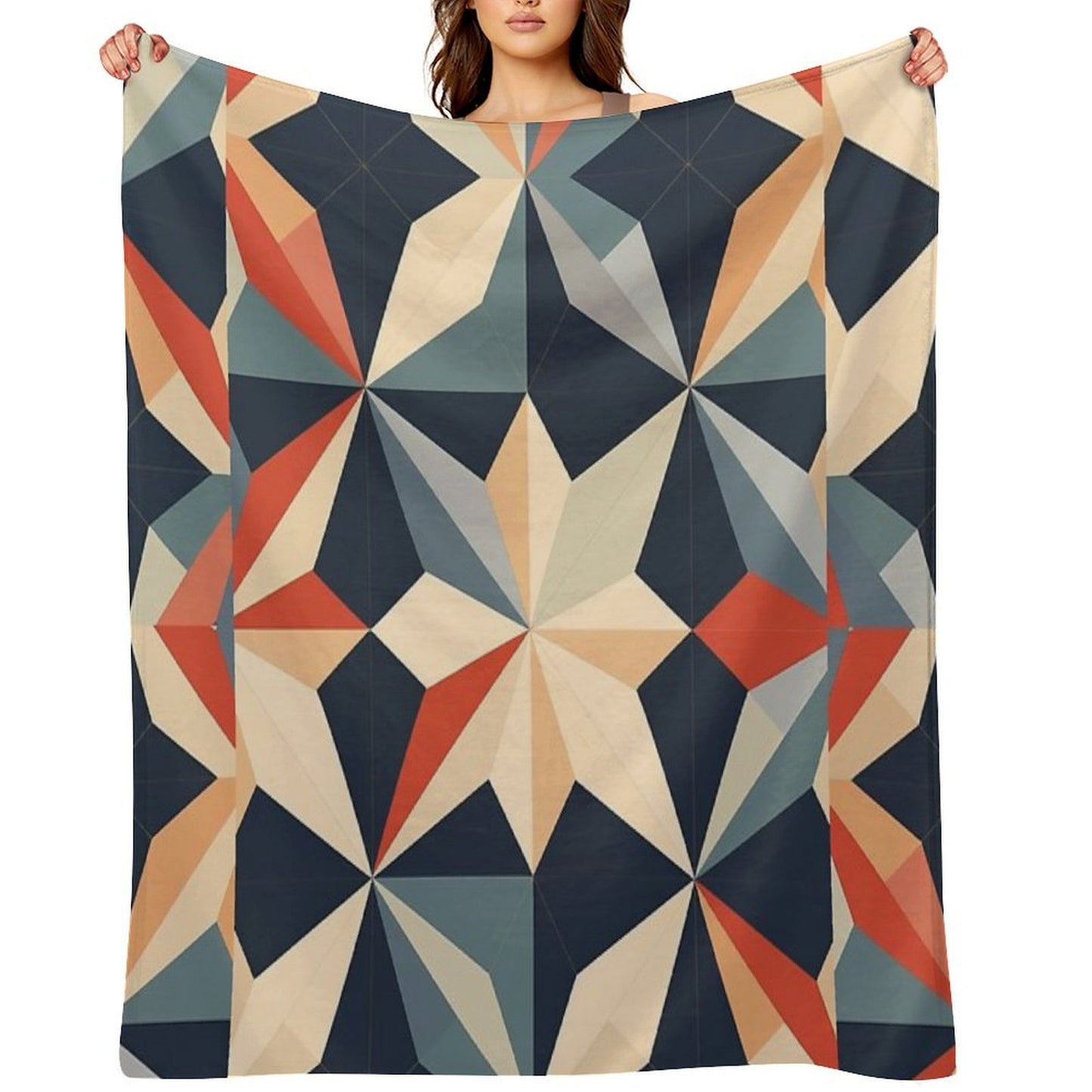 Graphic Retro Kaleidoscope Symmetrical Shapes in A Color Palette Easy Care Throw Blanket