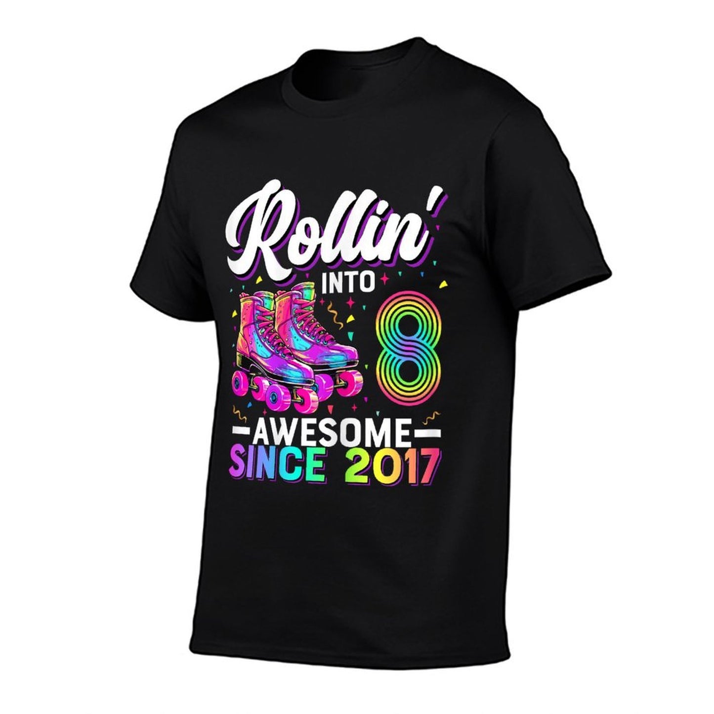 8th Birthday Girl 8 Year Old Roller Skate Skating Wrinkle-resistant T-Shirt