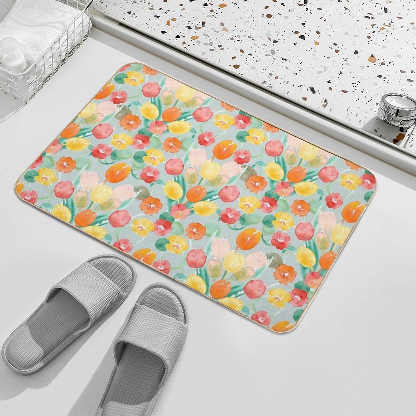 Tulips And Nasturtiums Pet-Safe Bath Mat