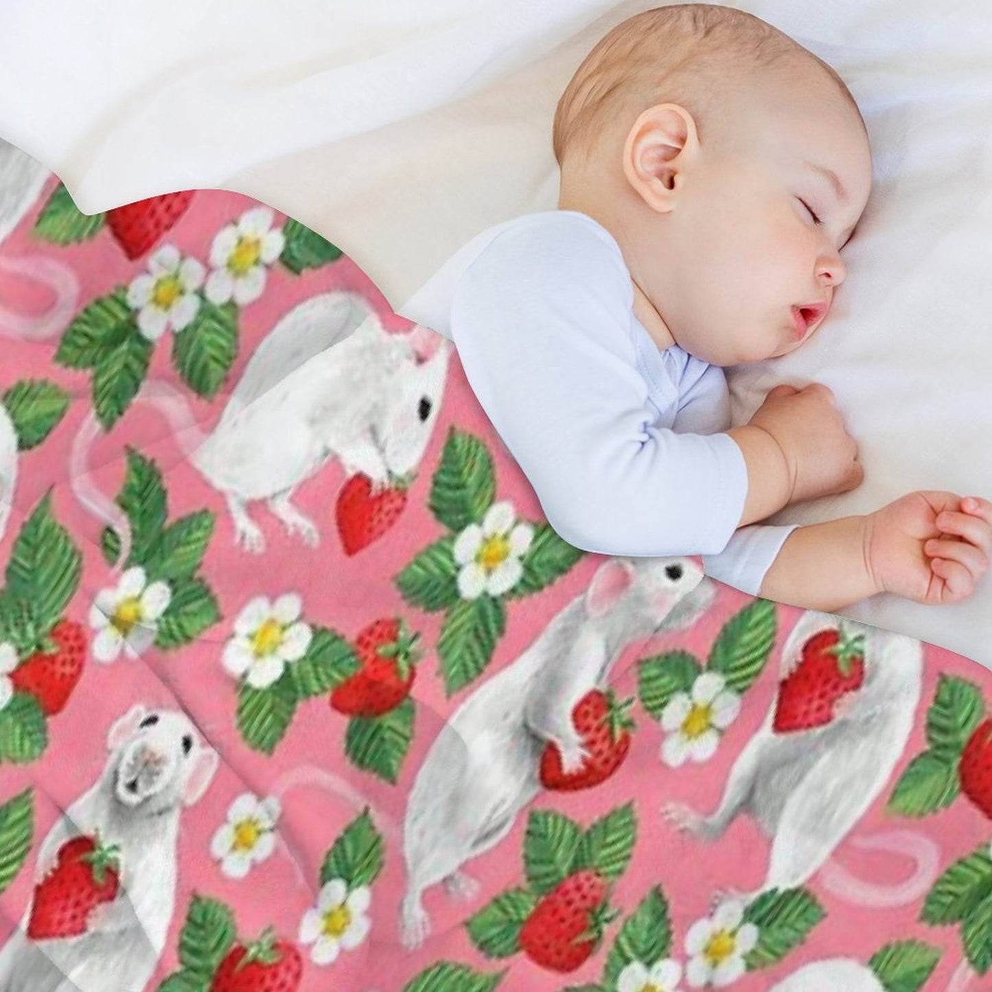 Rats Love Strawberries on Bright Pink Comfort Throw Blanket