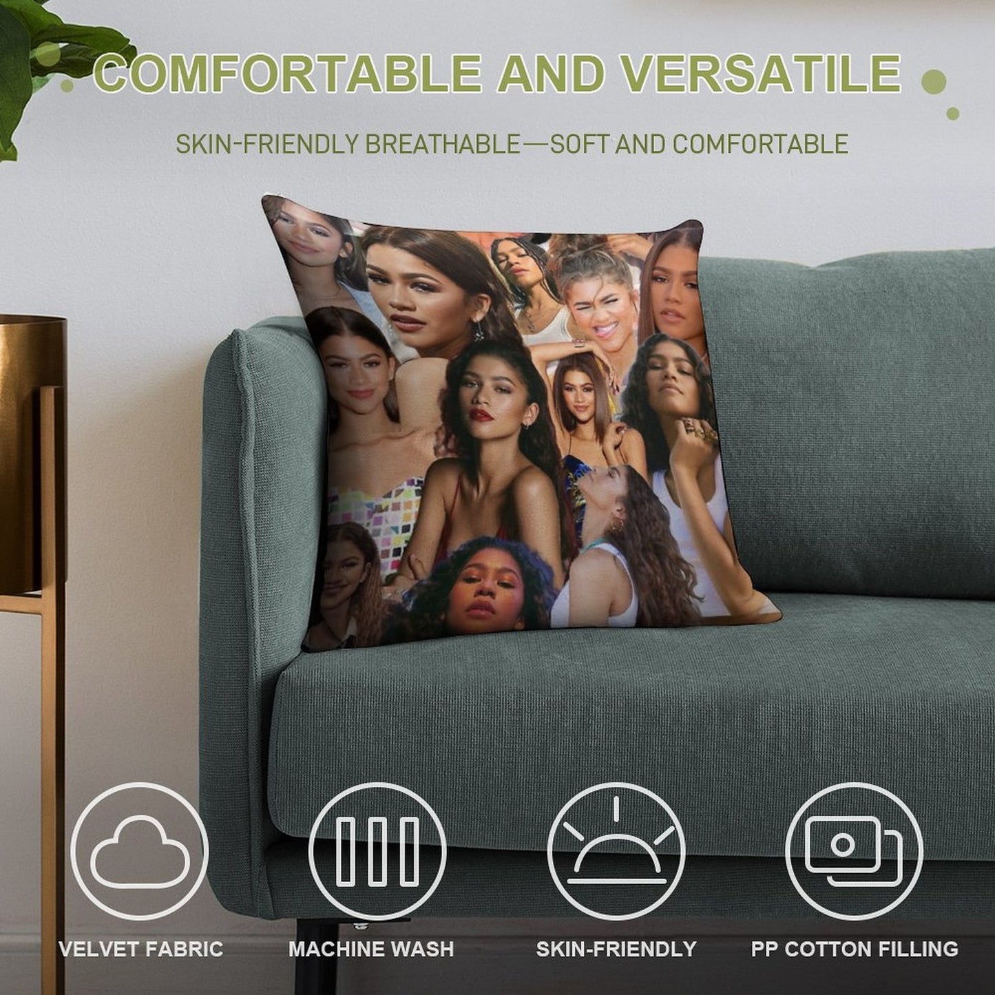 Zendaya Collage Soft Luxury Feel Throw Pillow