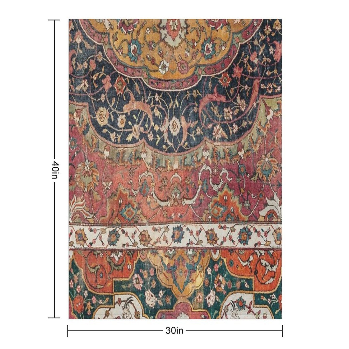 Persian Medallion Rug IX 16th Century Distressed Red Green Blue Flowery Colorful Ornate Pattern Quick-dry Throw Blanket