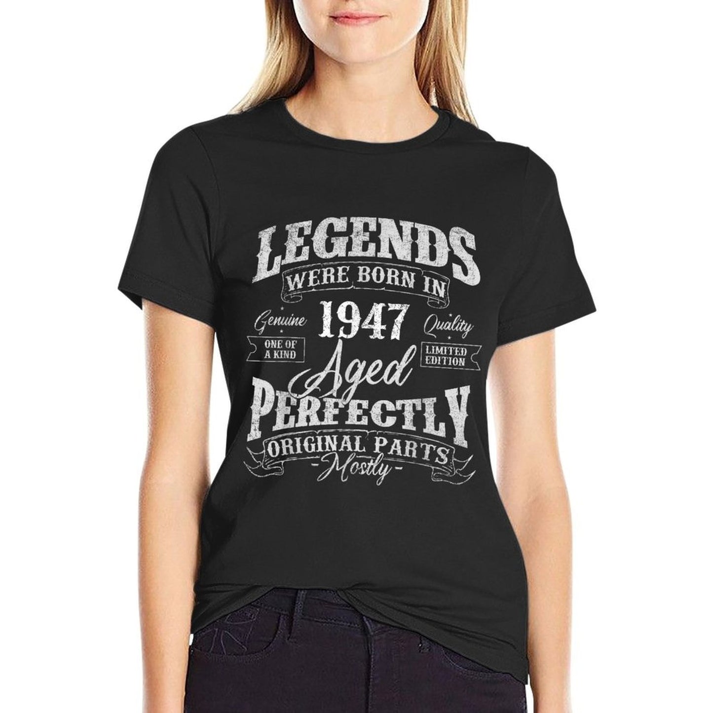 Legends Were Born In 1947 Year Of Birth Birthday Rolled Sleeves T-Shirt