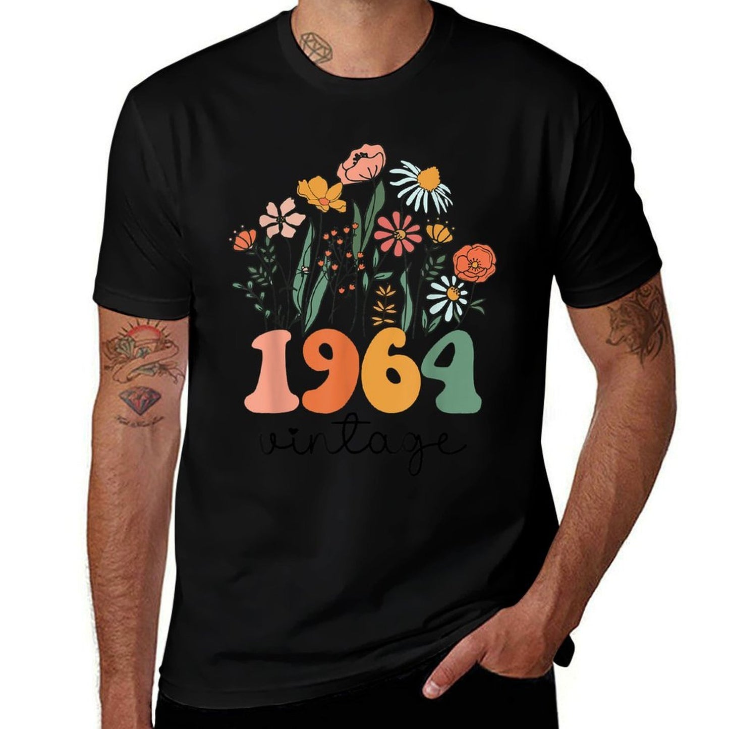 61 Years Old Vintage 1964 61st Women Birthday Wildflower Heathered Texture T-Shirt
