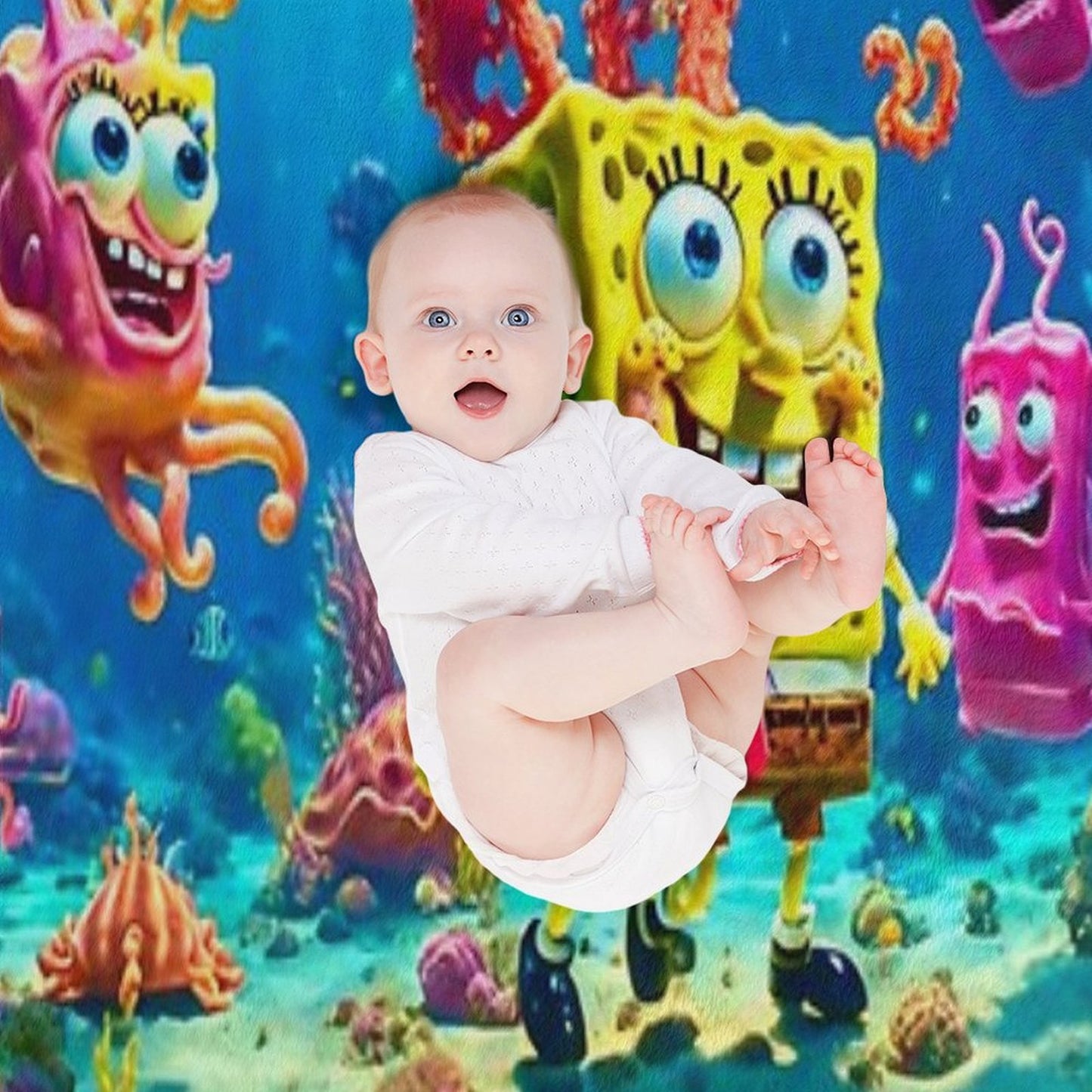 Ai SpongeBob Ocean Scene Sustainable Throw Blanket