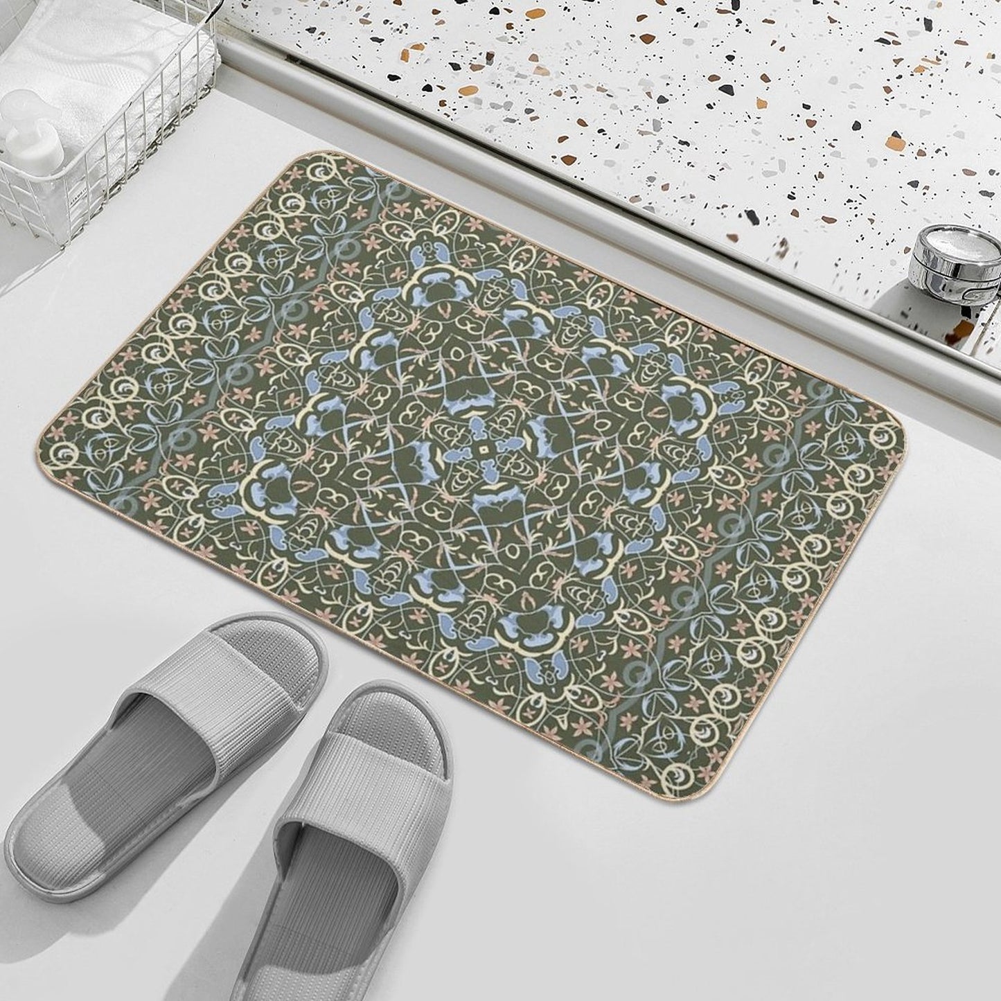 Arabic Ornate Square Pattern Multi-Purpose Bath Mat