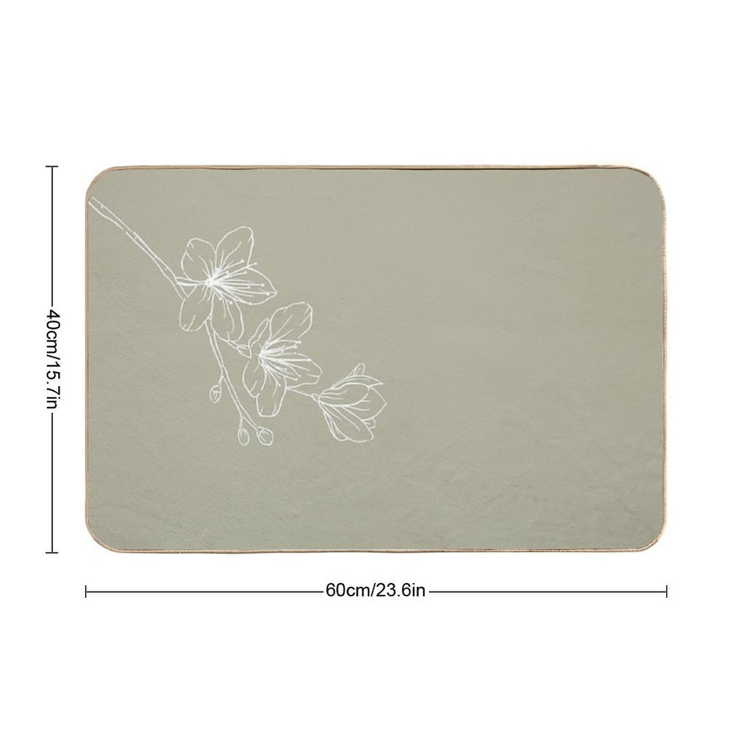 Minimal Flower Print Green Fade-Resistant Bath Mat