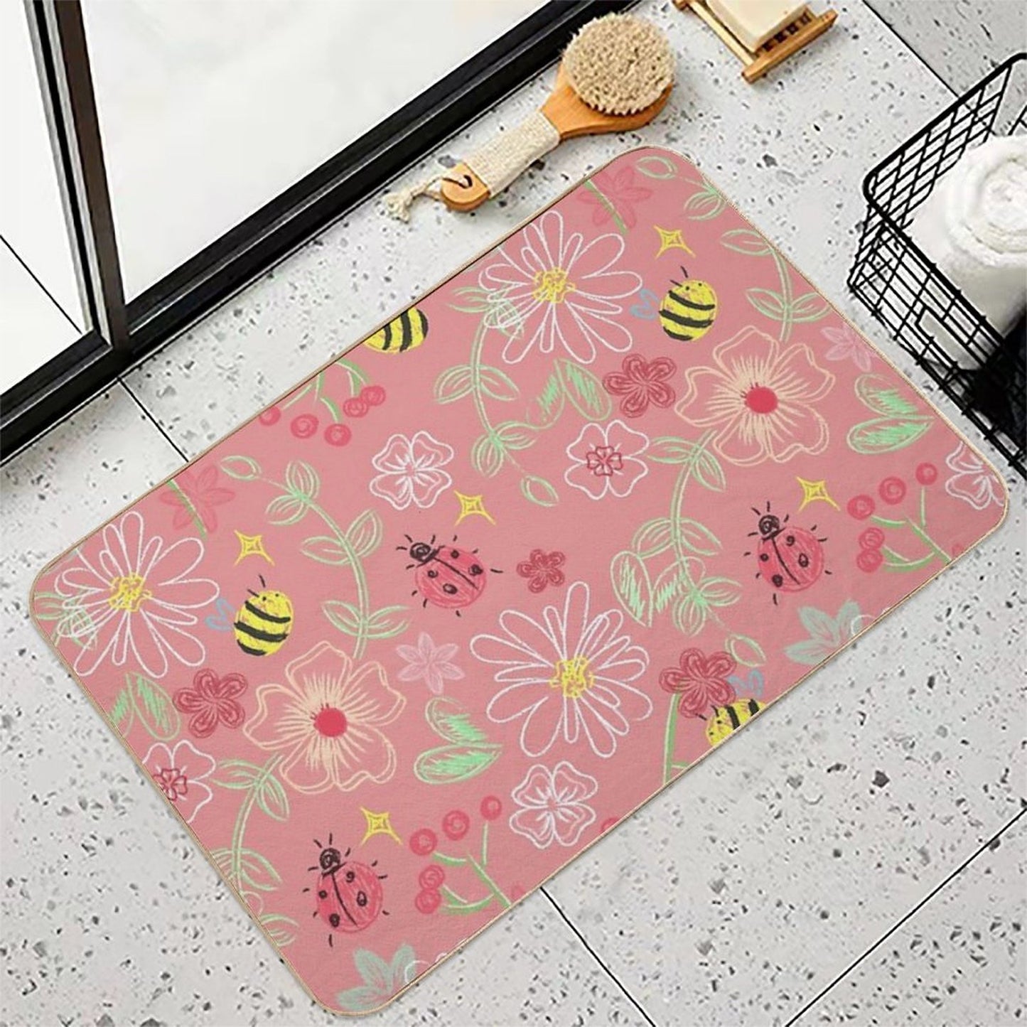 Cute Pattern on Pink Long-Lasting Bath Mat