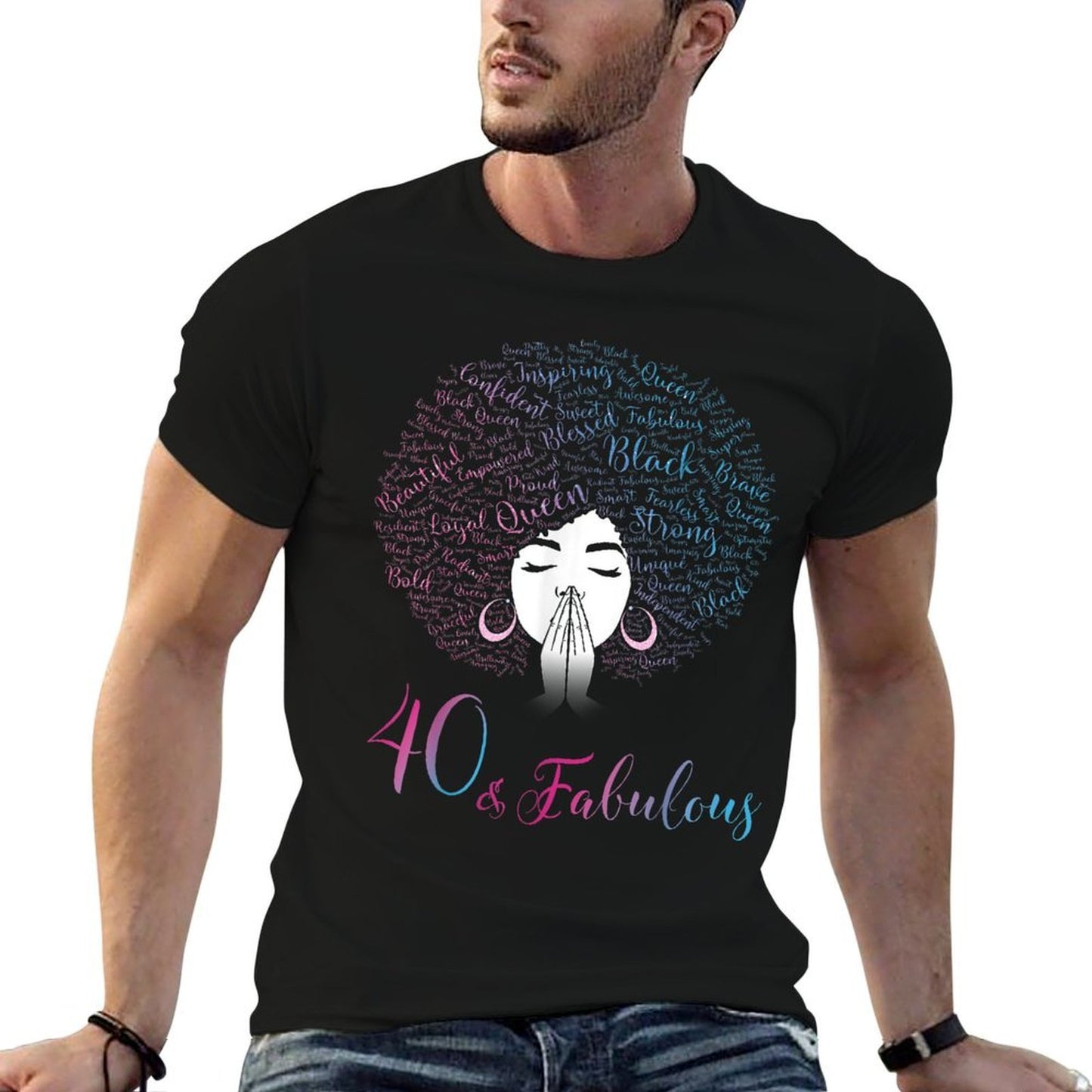 40 & Fabulous Black Queen Afro Hair 40th Birthday Stretchy T-Shirt