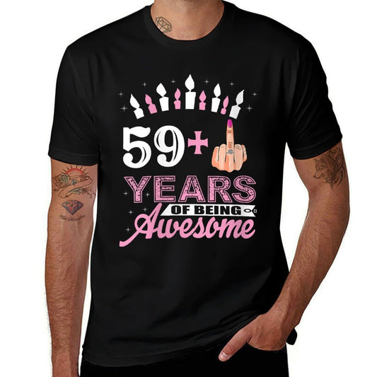 Womens Funny 59 Plus Middle Finger 60th Birthday Gifts For Women  Rolled Sleeves T-Shirt