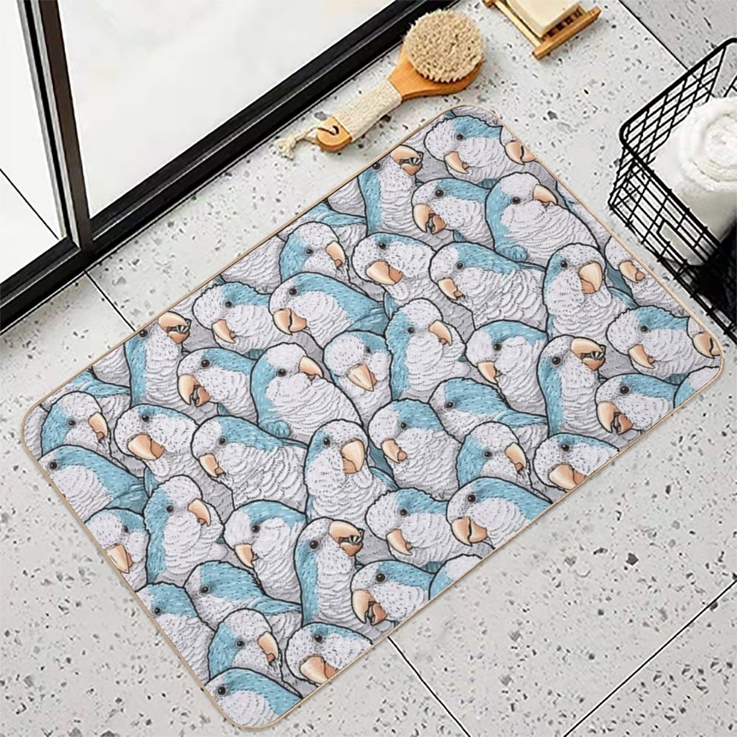 Blue Quaker Monk Parakeets Dirt-Trapping Bath Mat