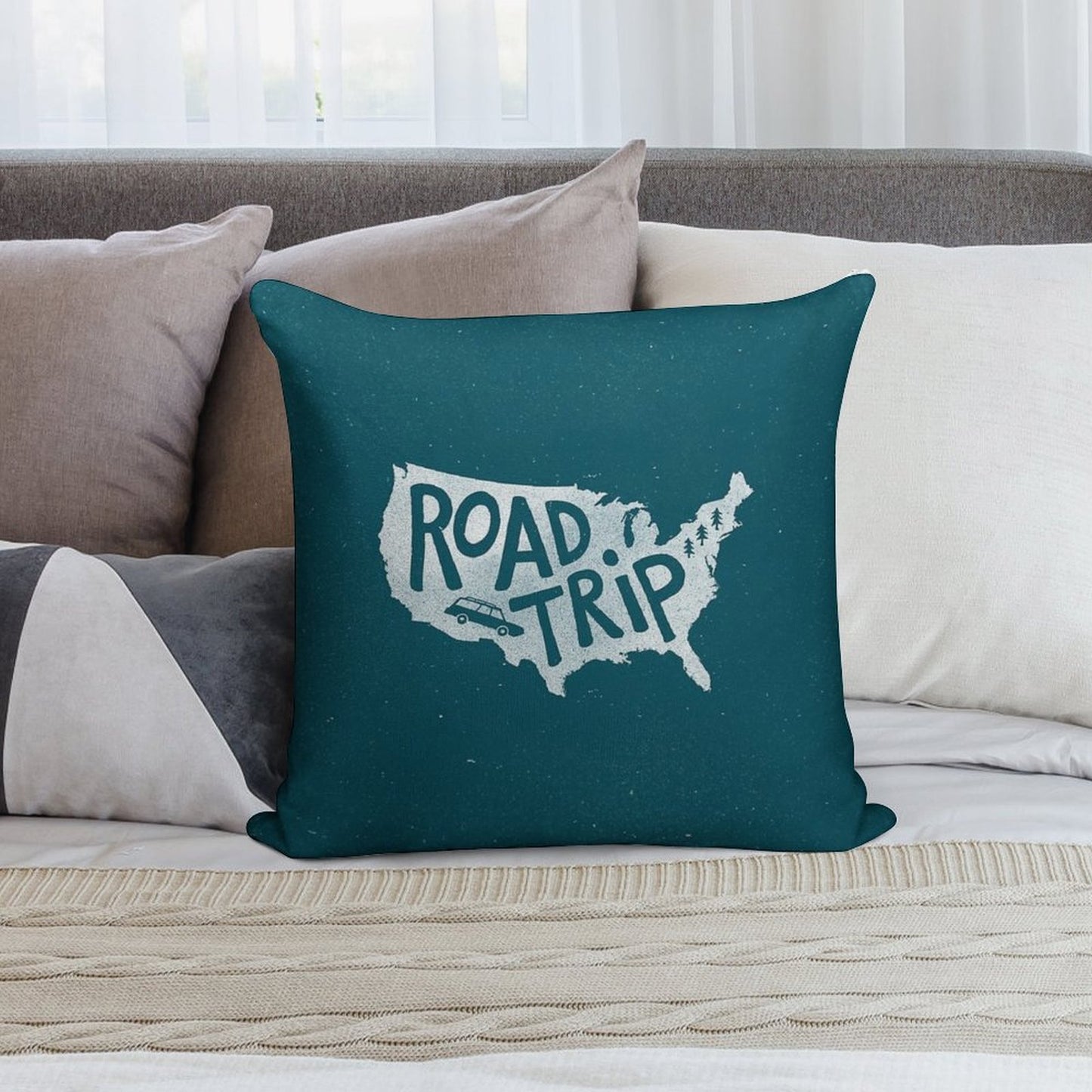 Road Trip USA - Blue Soft Luxury Feel Throw Pillow