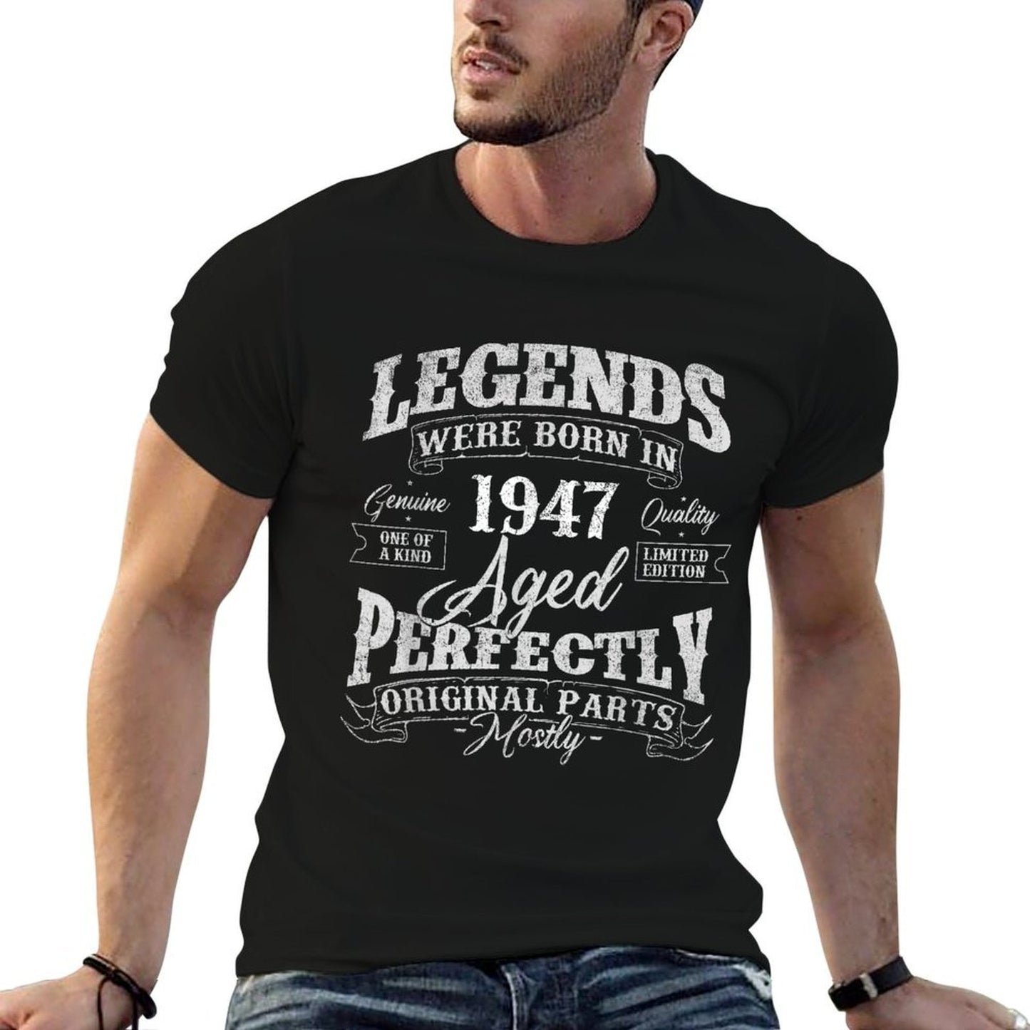 Legends Were Born In 1947 Year Of Birth Birthday Rolled Sleeves T-Shirt