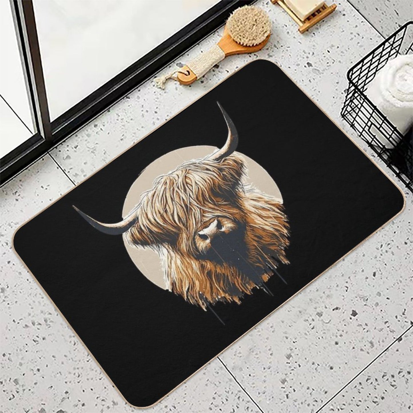 Funny Vintage Scottish Highland Cow Heilan Coo Fade-Resistant Bath Mat