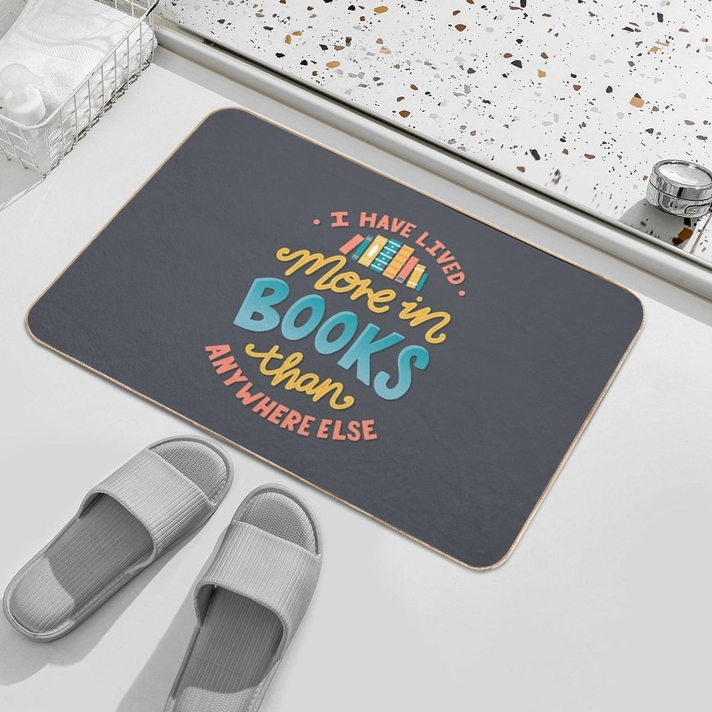 Live In Books - Bookish Quote Eco-Friendly Bath Mat
