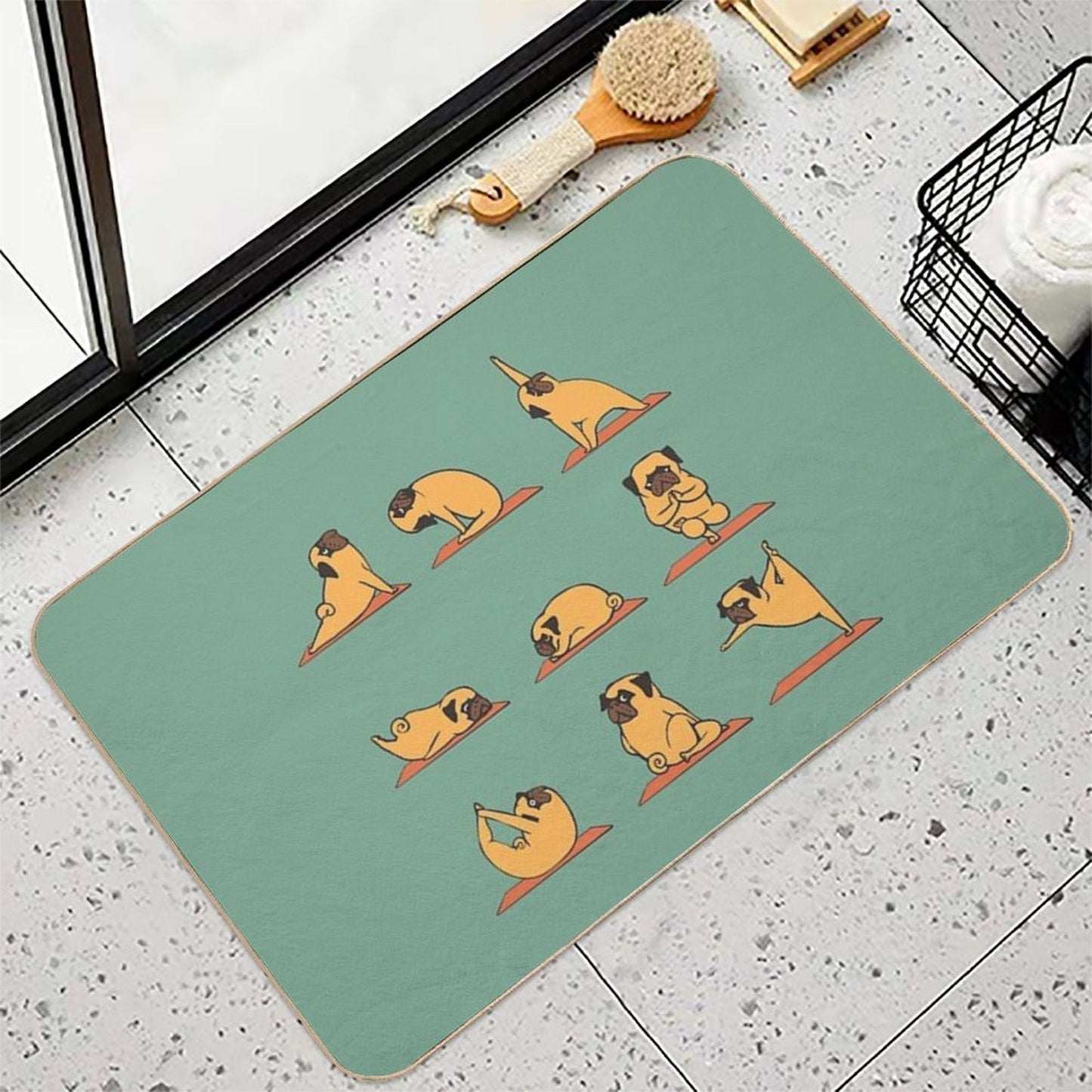 Pug Yoga  Stain-Proof Bath Mat