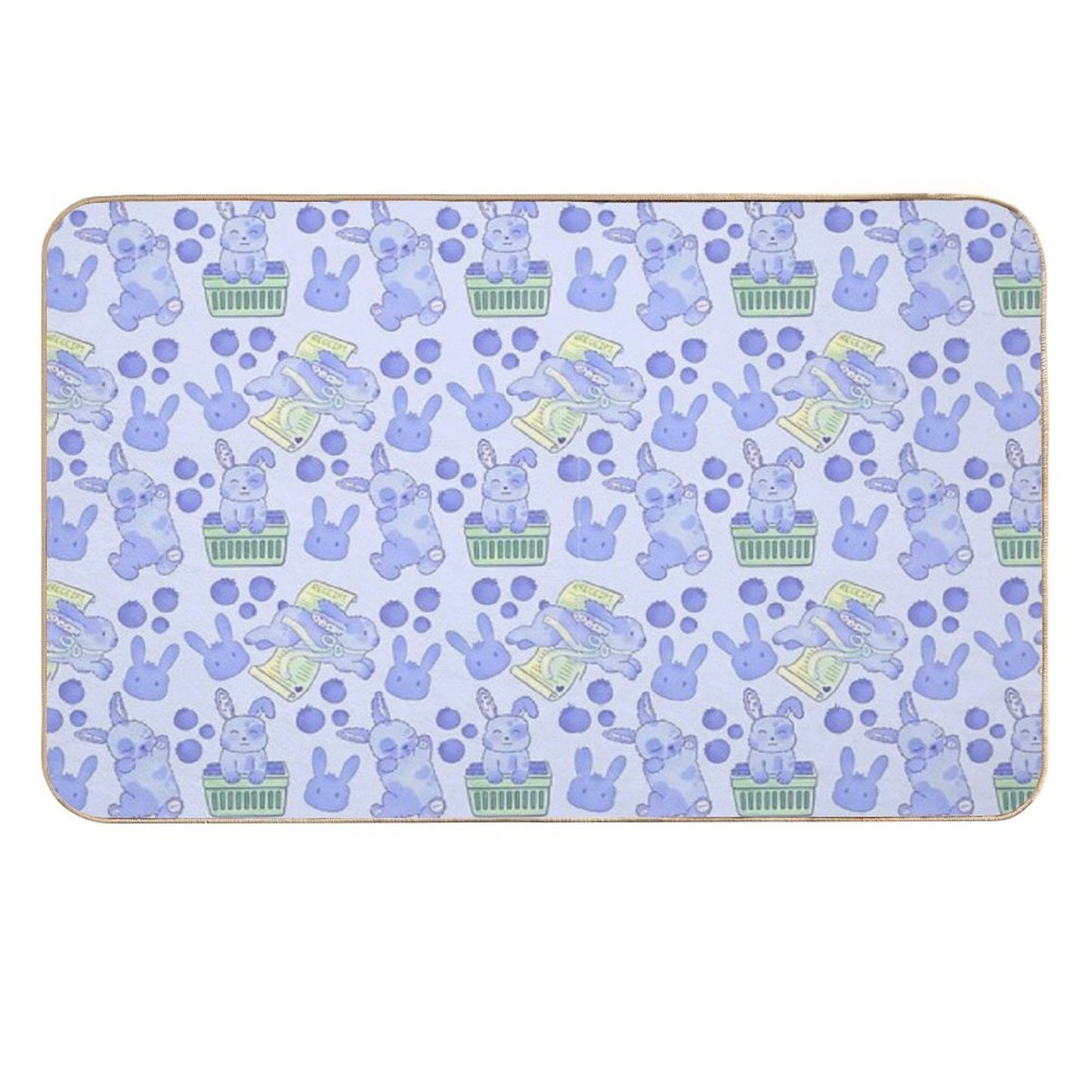 Blueberry Bunny Pattern – Cute Kawaii Animal Illustration Easy To Clean Bath Mat