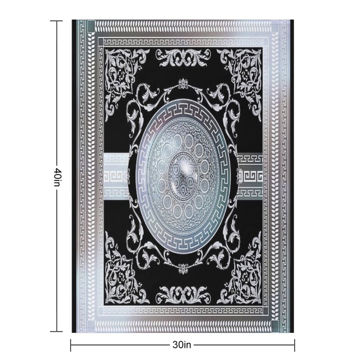 Ornate Baroque Metallic Blue Black Greek Meander All-season Throw Blanket