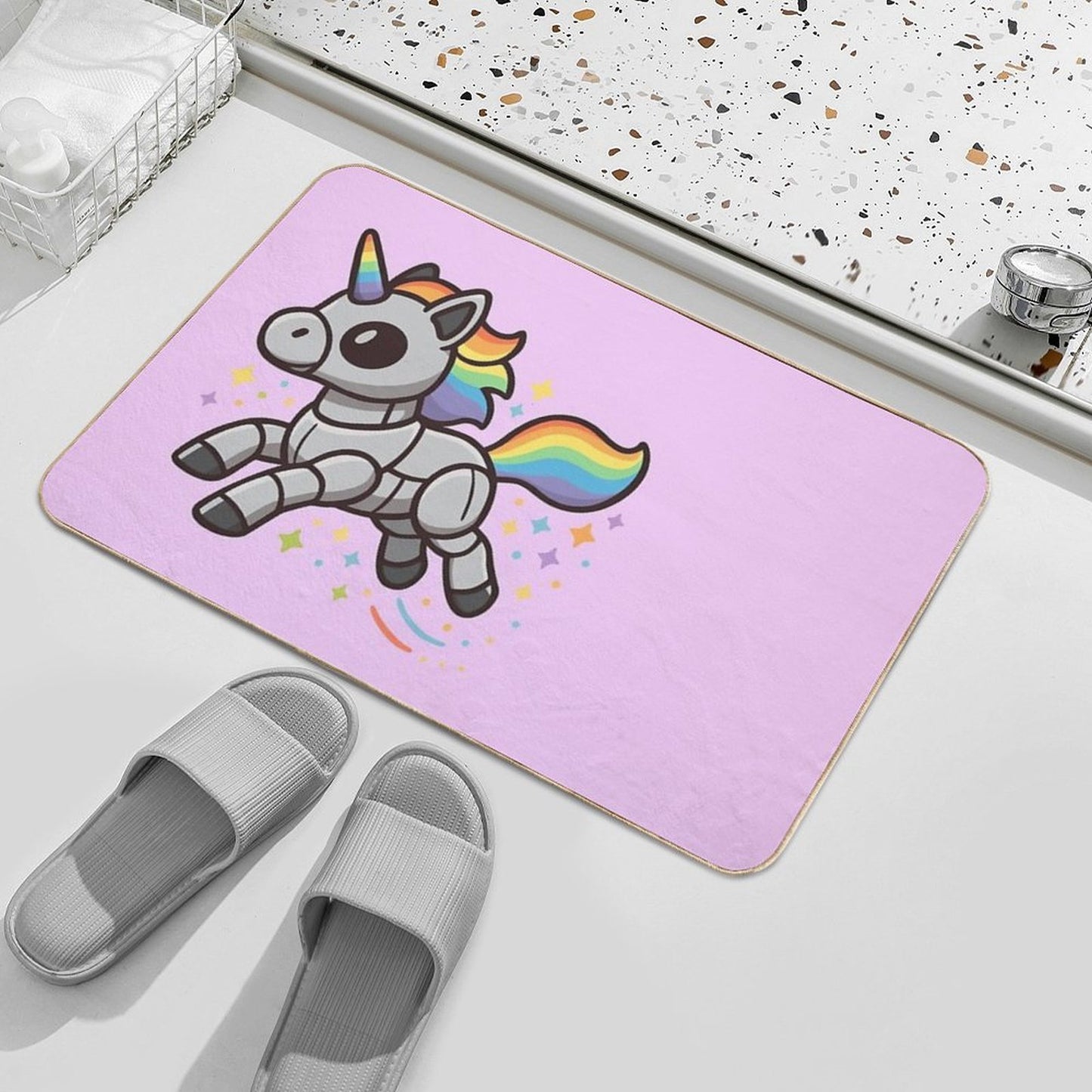 Rainbow Robot Unicorn Easy Maintenance Bath Mat