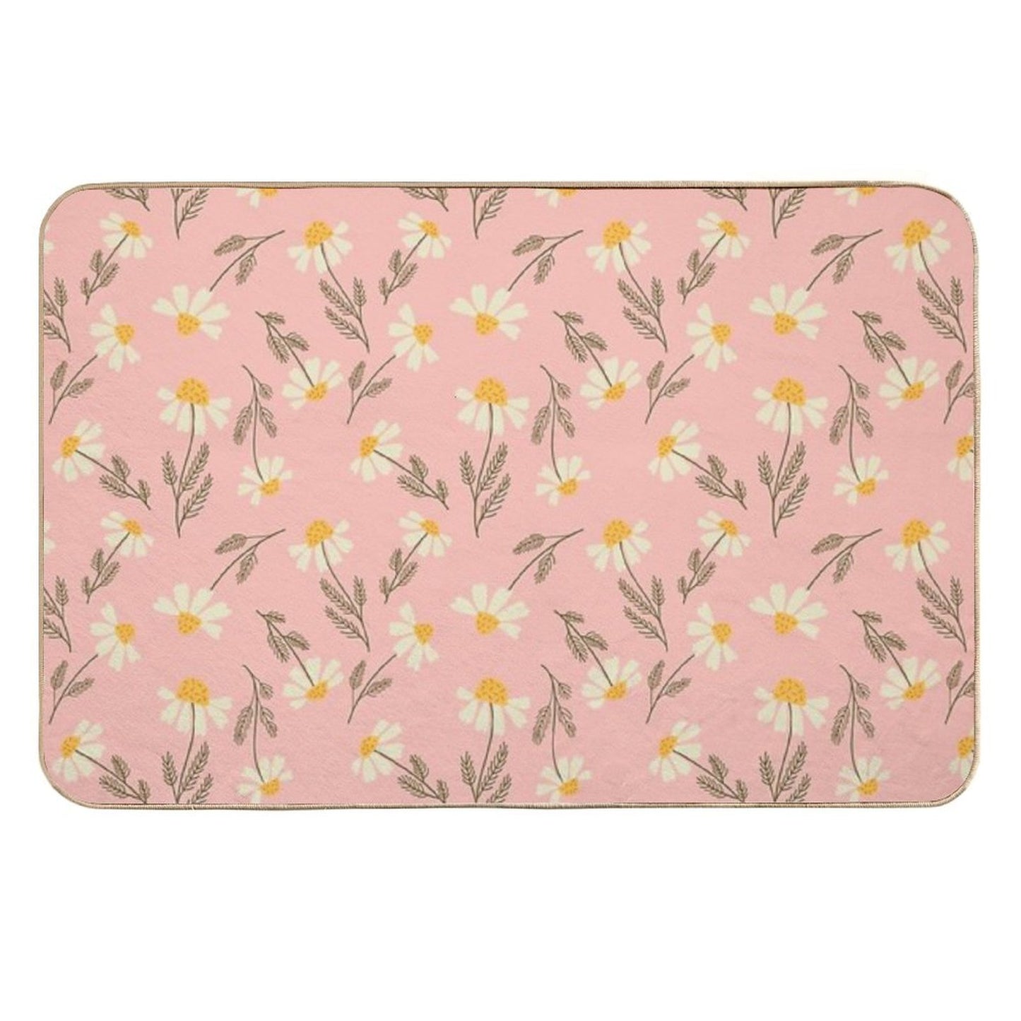 Chamomile Flowers on Pink Durable Bath Mat