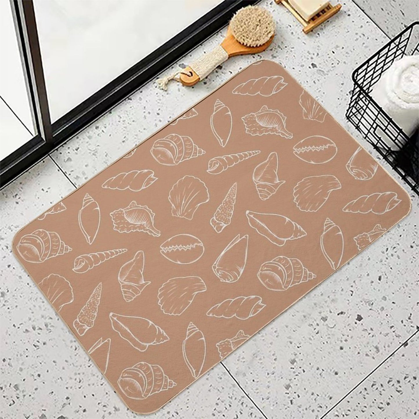 Seashell Outline on Sand Pattern Stain-Proof Bath Mat
