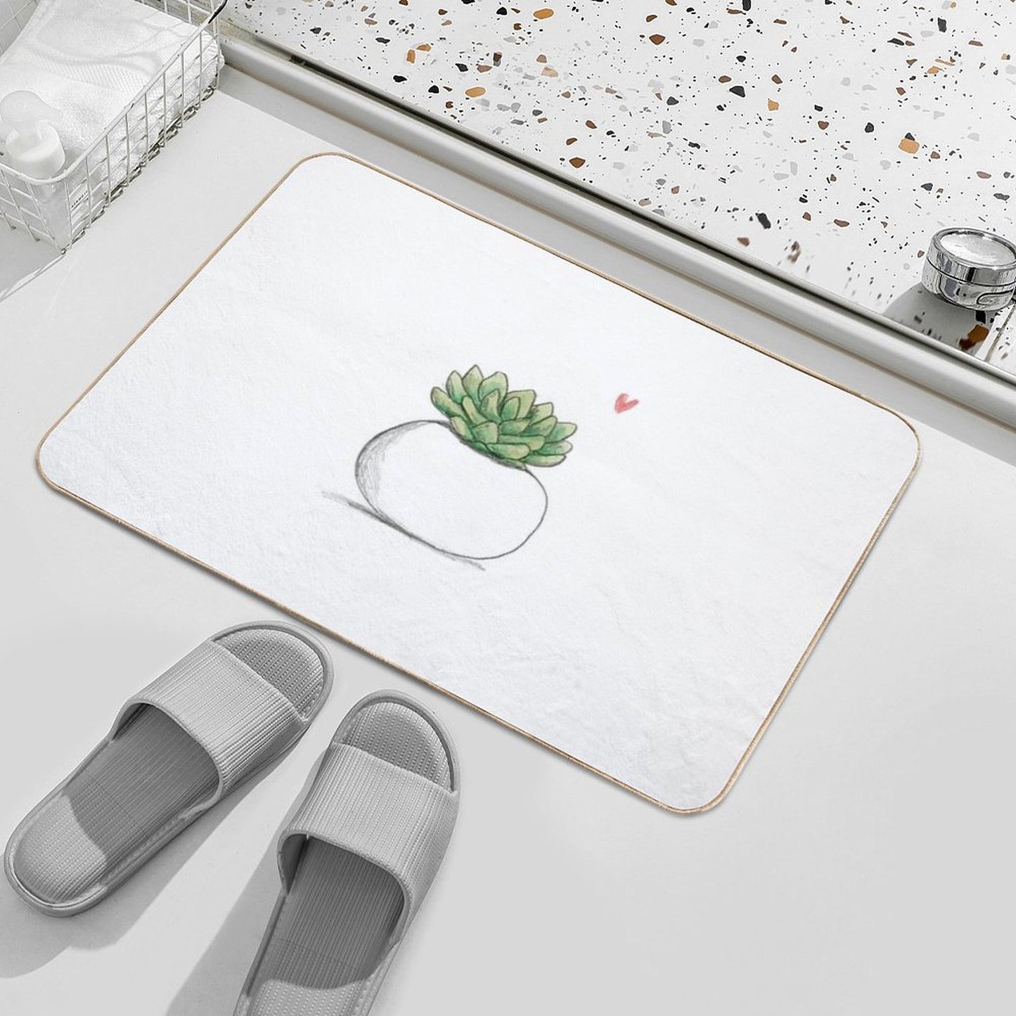 Succulent in Plump White Planter Slip-Resistant Bath Mat