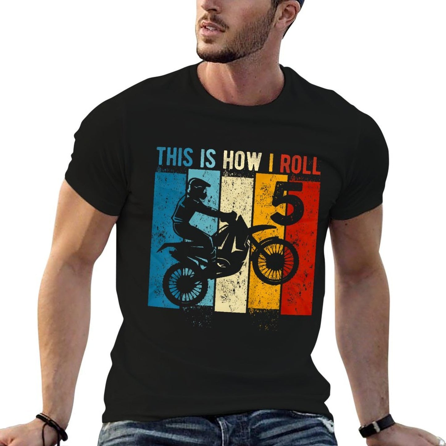 Kids 5 Year Old Birthday Boy Motocross 5th Birthday Dirt Bike Summer-ready Fabric T-Shirt