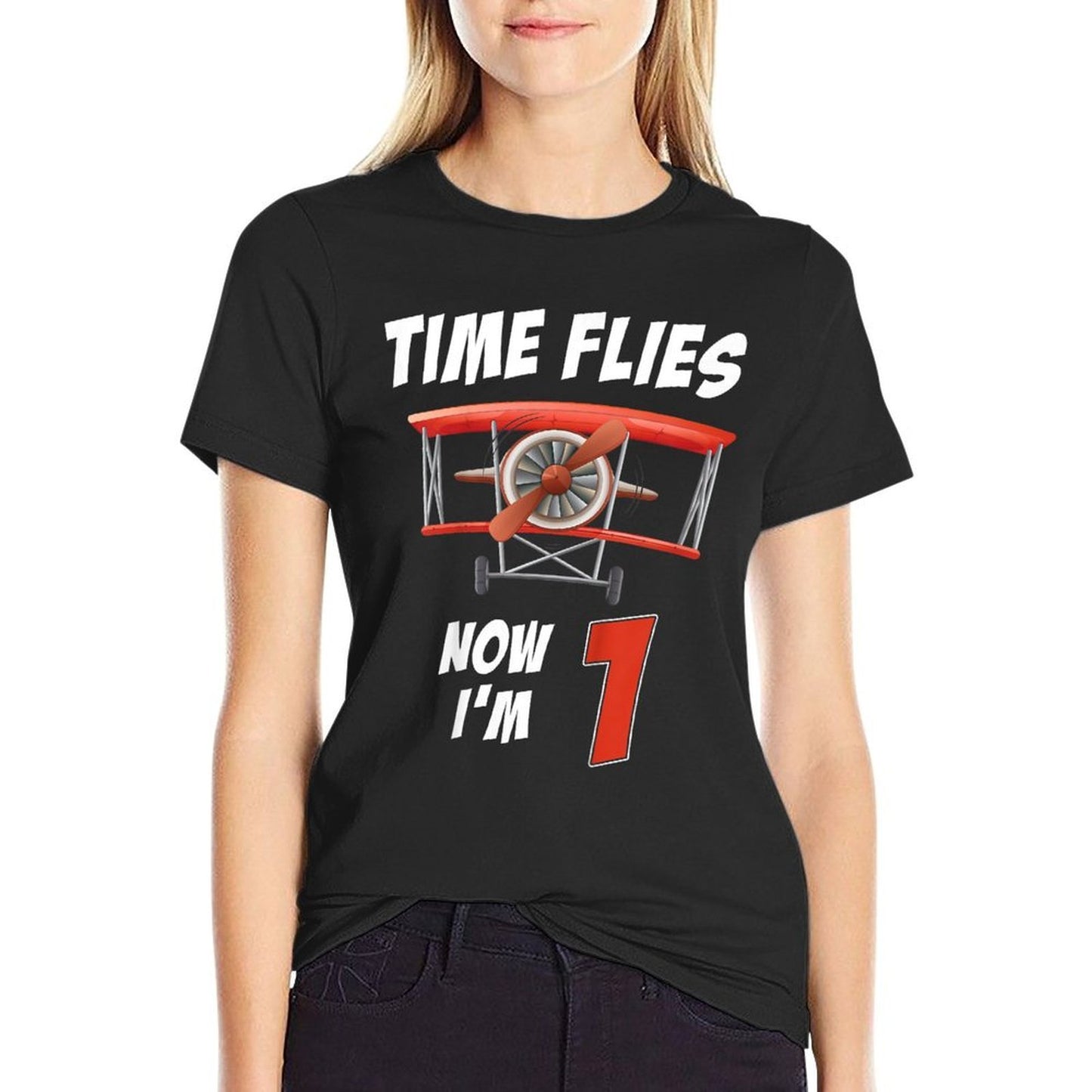 Kids 1 Year Old Birthday Time Flies Airplane Lover Pilot Crew Moisture-wicking T-Shirt