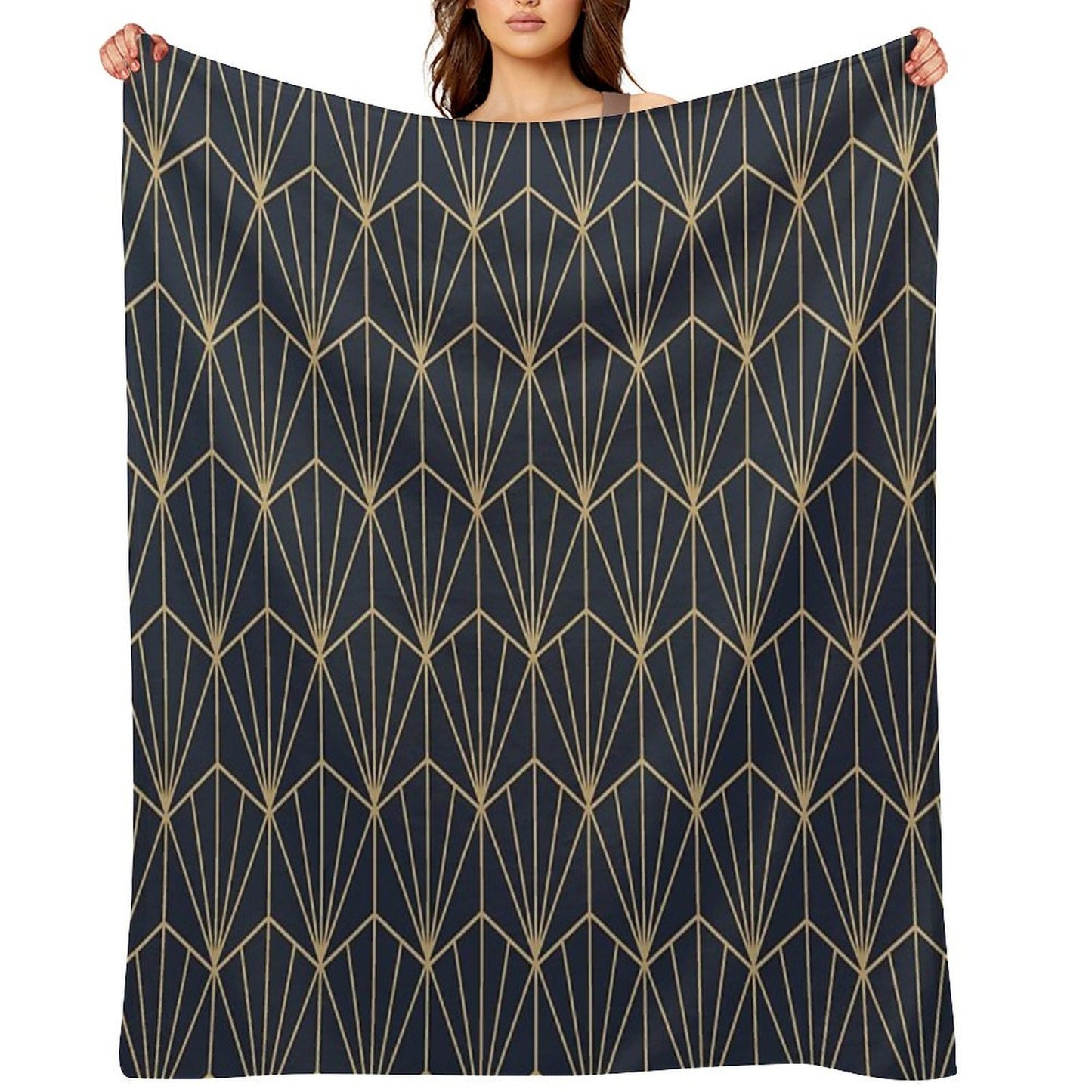 Art Deco in Navy And Gold Anti-pilling Throw Blanket