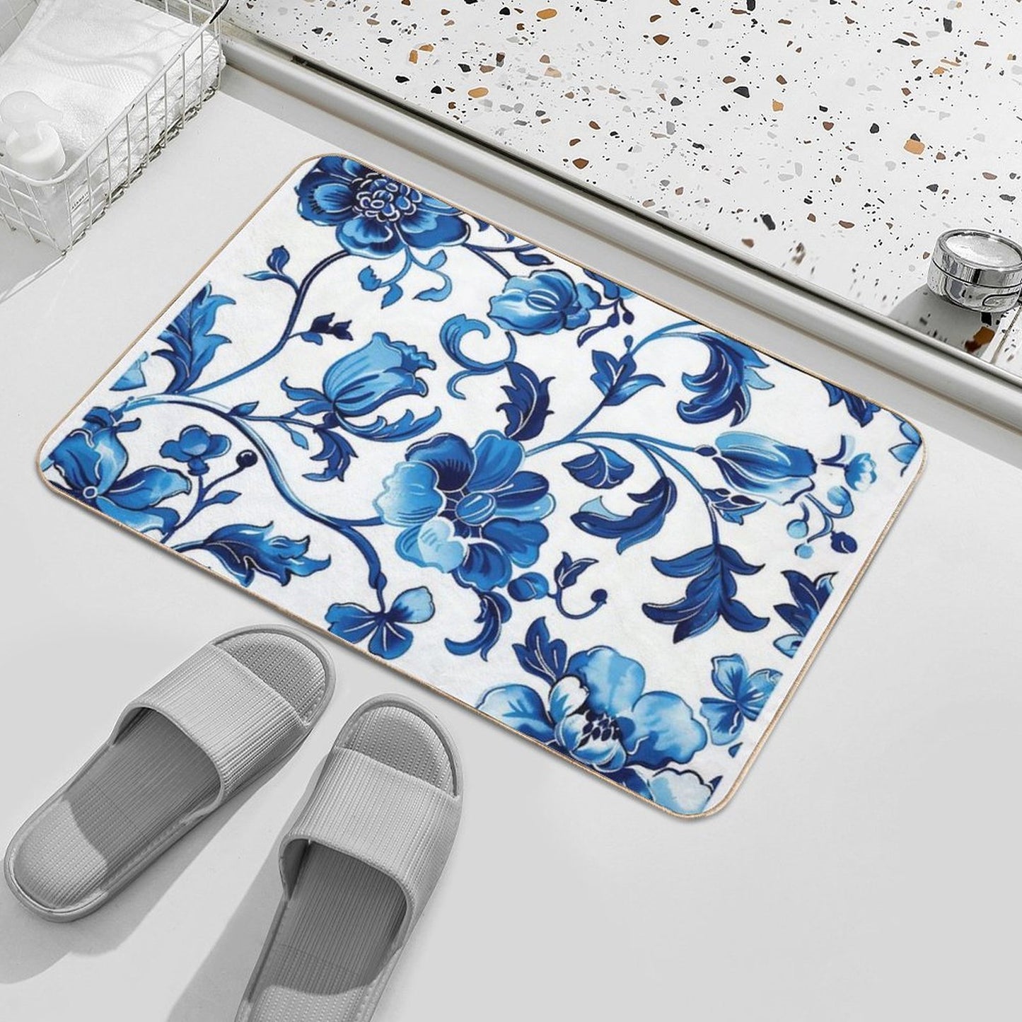 Blue Pattern Stain-Proof Bath Mat