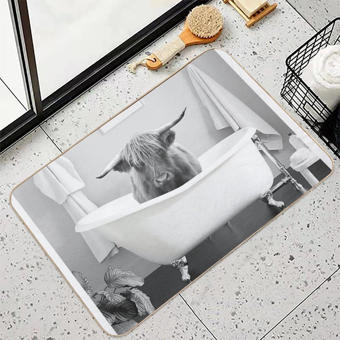 Highland Cow in Bathtub Dirt-Trapping Bath Mat