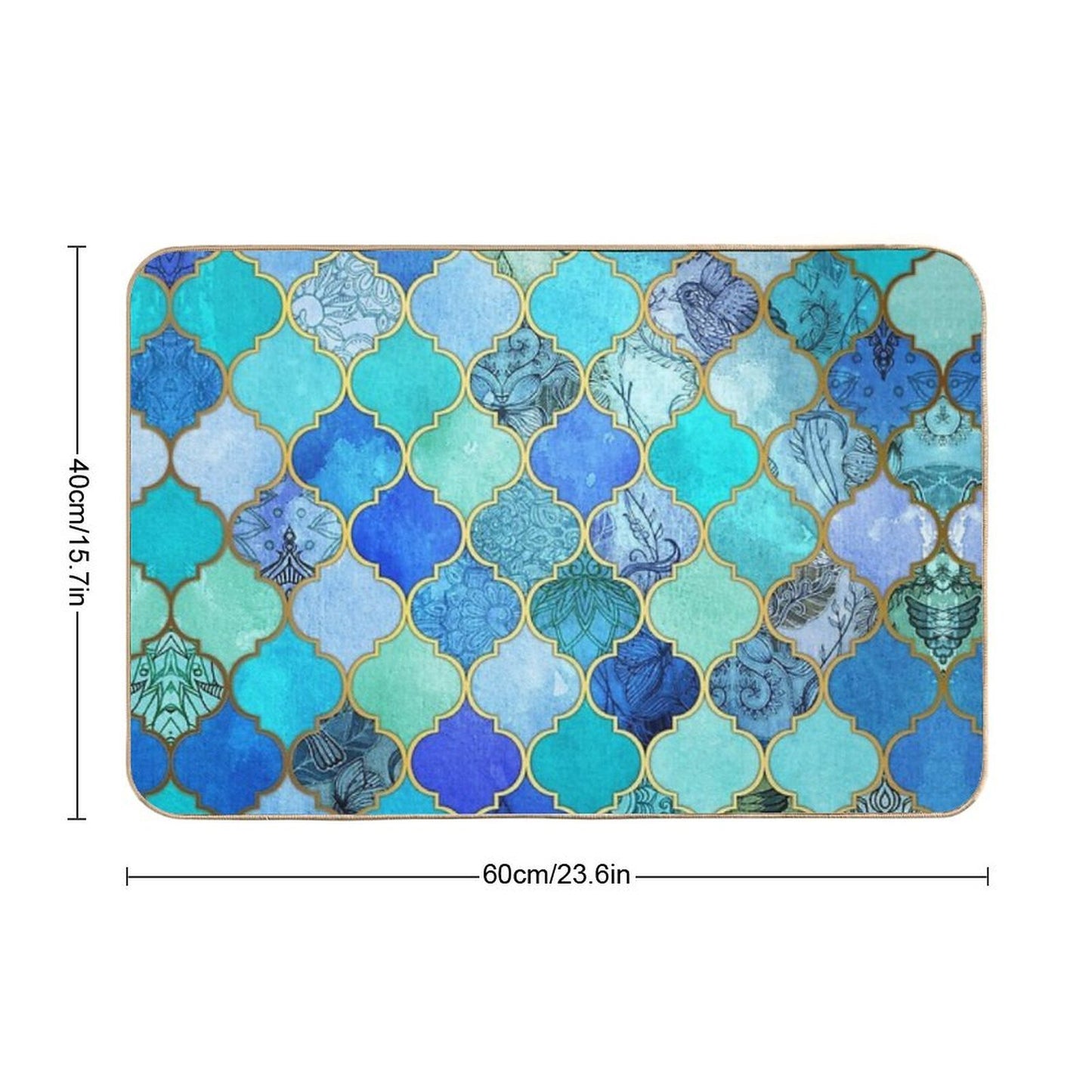 Cobalt Blue, Aqua & Gold Decorative Moroccan Tile Pattern Pet-Safe Bath Mat