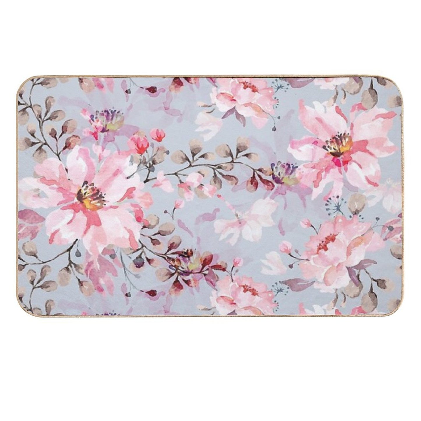 Rose Watercolor Pattern Fade-Resistant Bath Mat