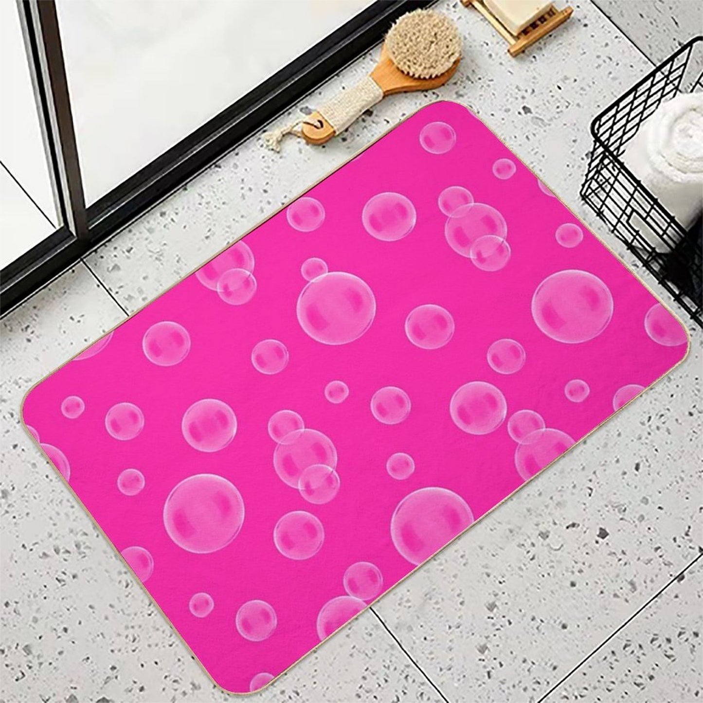 Pink Bubbles Circle Shapes Random Pattern Designs Odorless Bath Mat