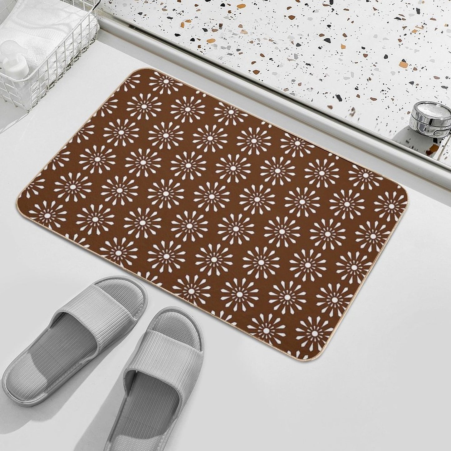 Brown Moroccan Inspired Pattern Long-Lasting Bath Mat