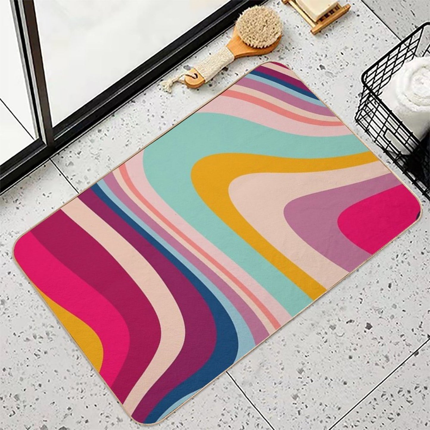 Retro Colorful Trippy Abstract Fade-Resistant Bath Mat