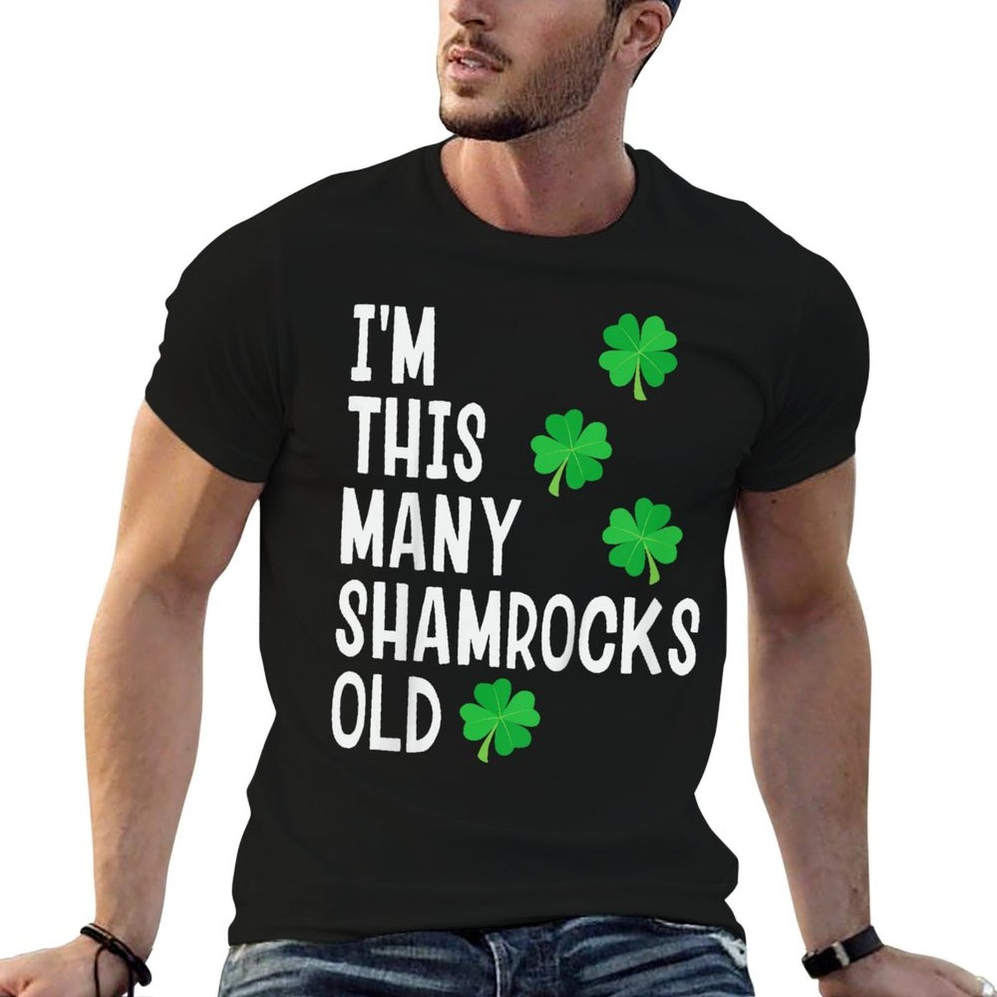 Kids Kids St Patricks Day 4th Birthday Shamrock Party 4 Year Old  Oversized Silhouette T-Shirt