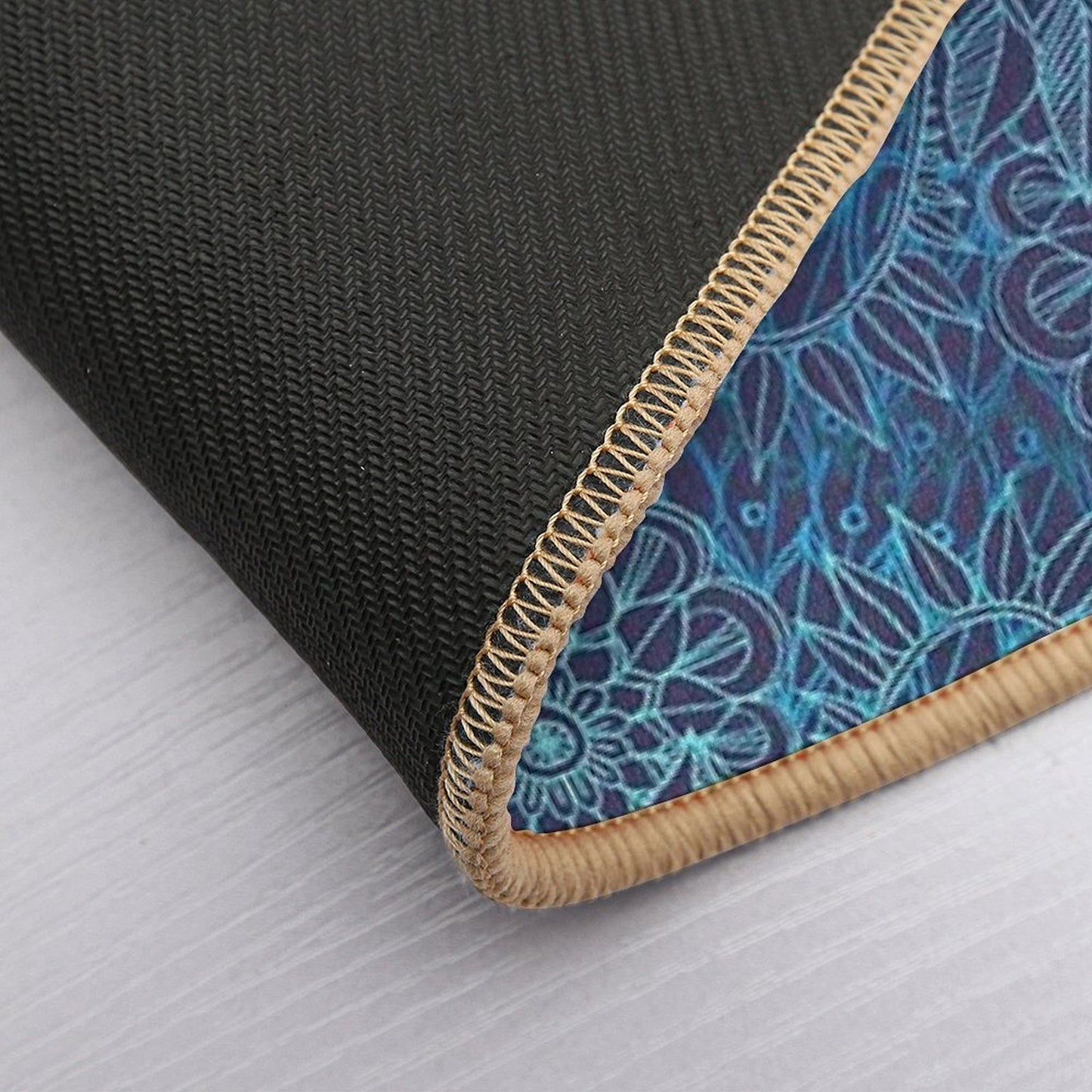 Aqua, Cobalt Blue & Purple Protea Doodle Pattern Repositionable Bath Mat