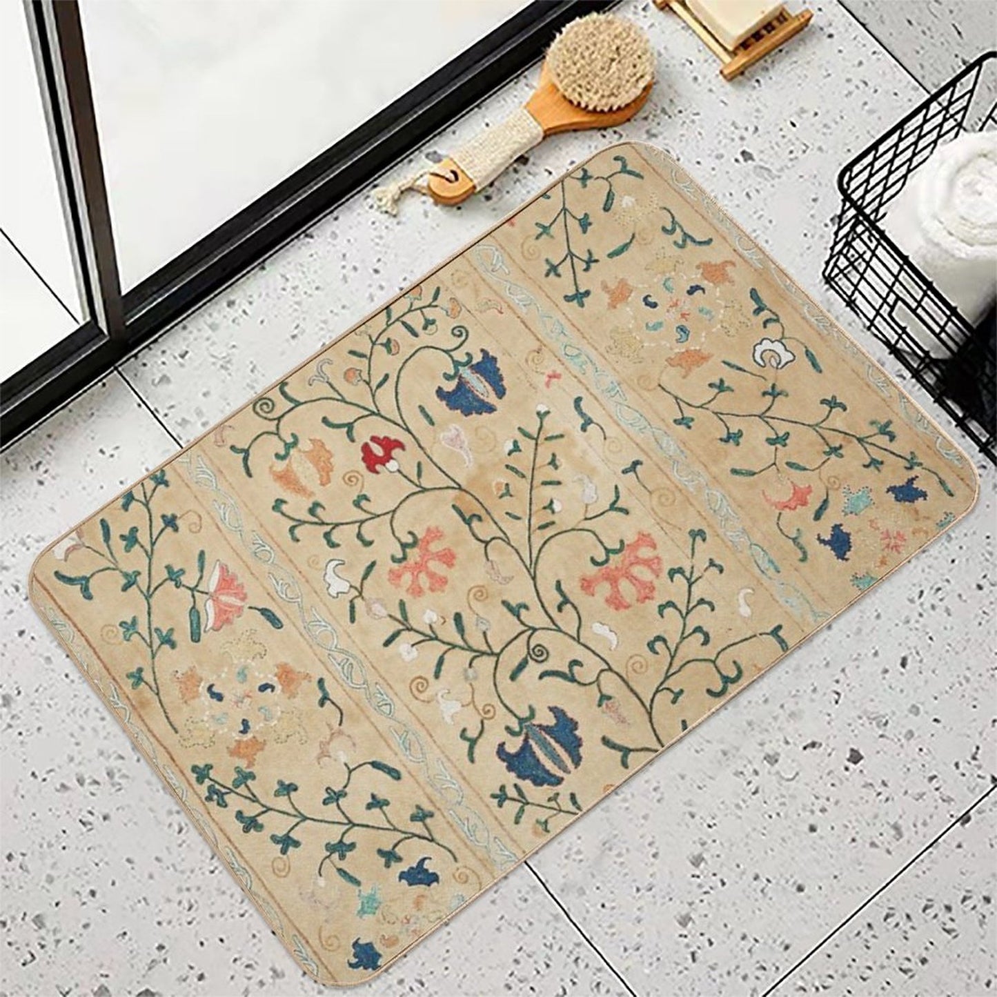 Uzbekistan Suzani Nim Embroidery Print Easy To Clean Bath Mat