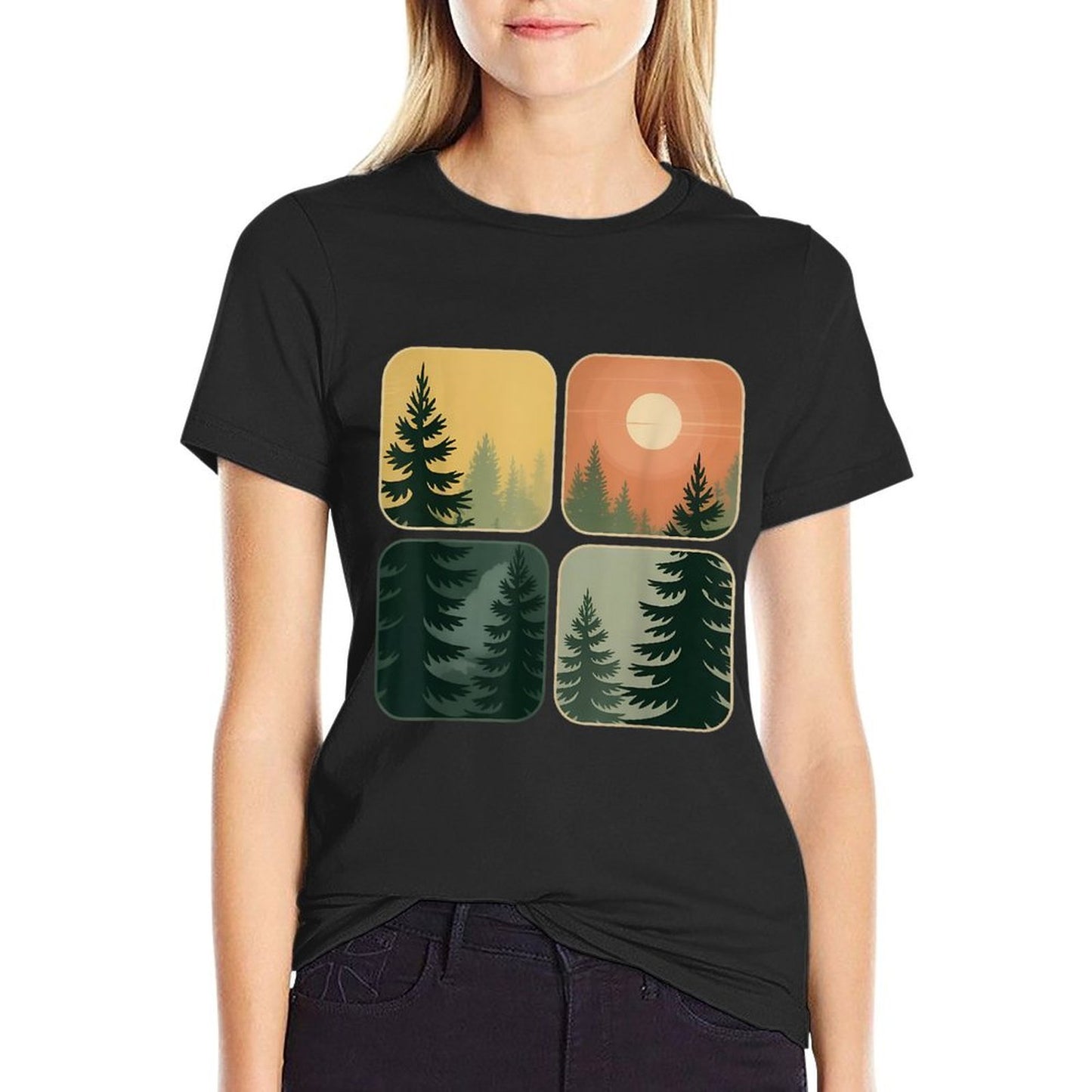 Retro Forest Trees Wildlife Nature Vintage Forest Trendy Pattern T-Shirt